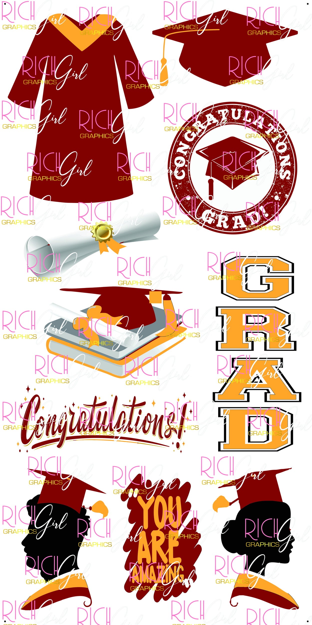Graduation Flair MAROON Yard Card (Available in Glitter & Plain)