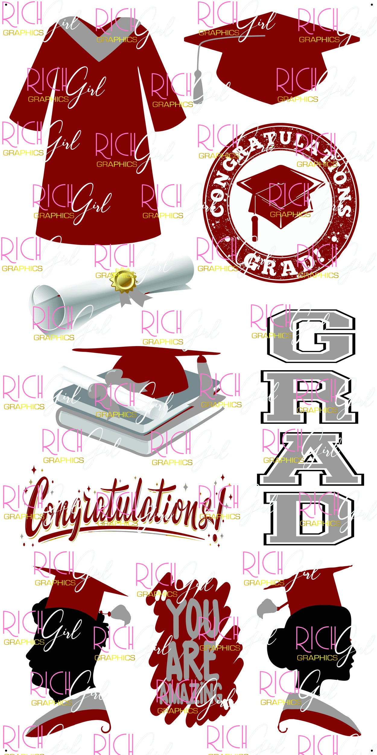 Graduation Flair MAROON Yard Card (Available in Glitter & Plain)