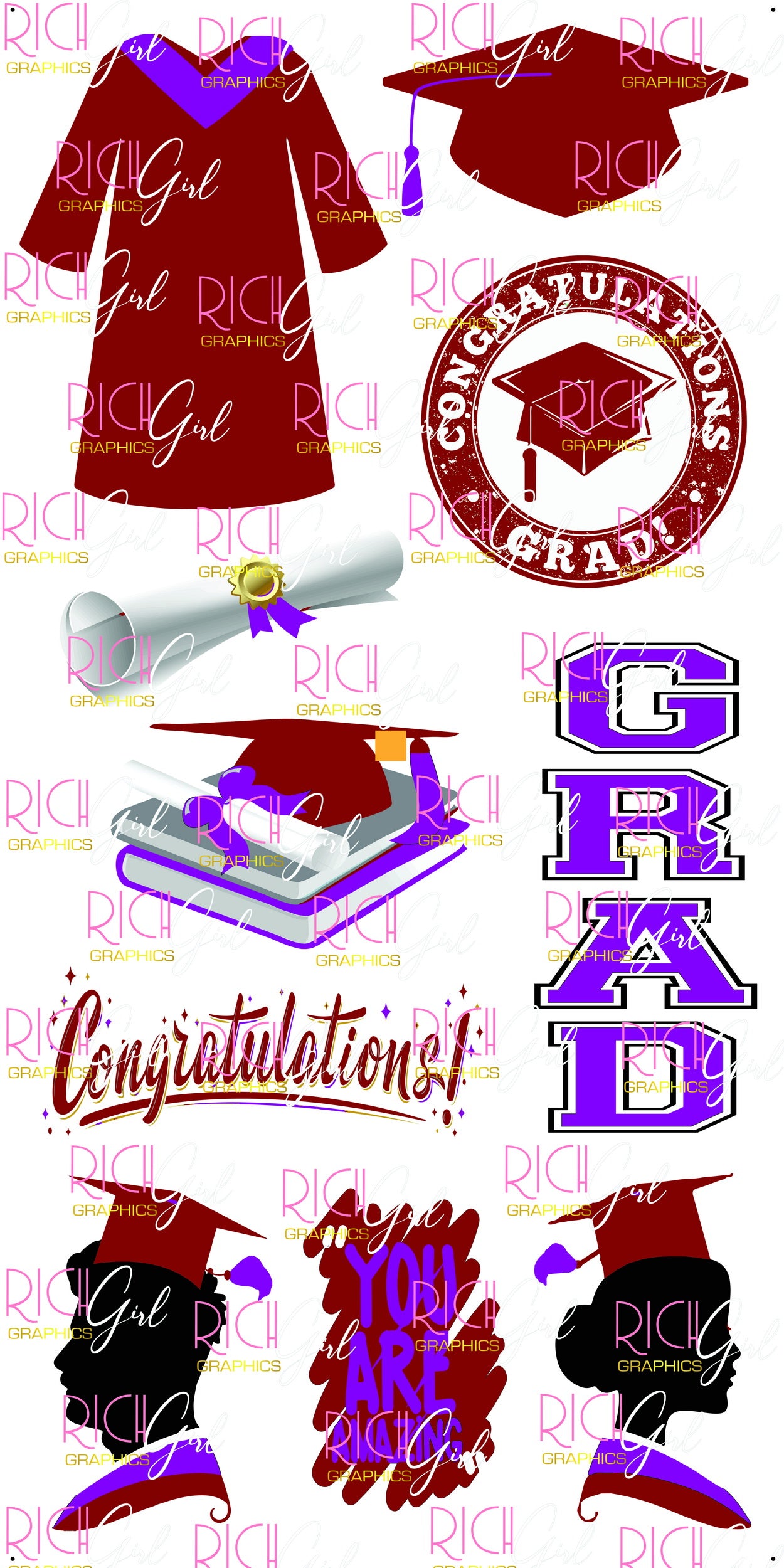 Graduation Flair MAROON Yard Card (Available in Glitter & Plain)