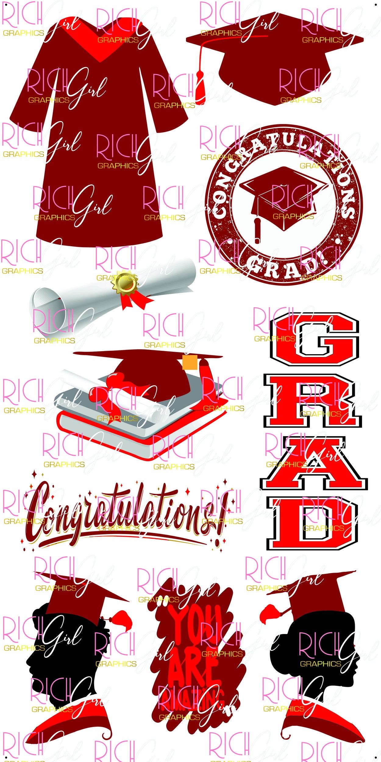 Graduation Flair MAROON Yard Card (Available in Glitter & Plain)