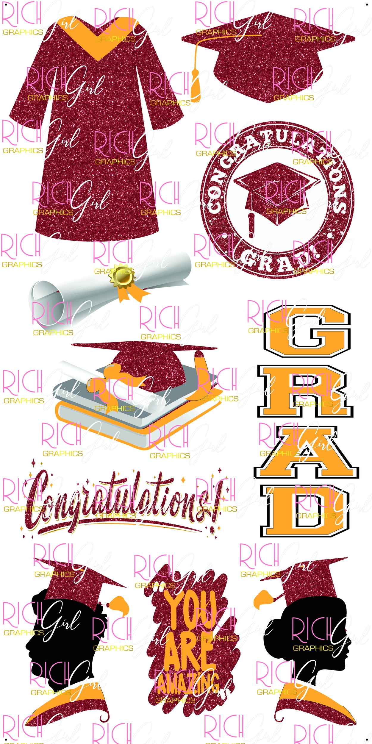 Graduation Flair MAROON Yard Card (Available in Glitter & Plain)