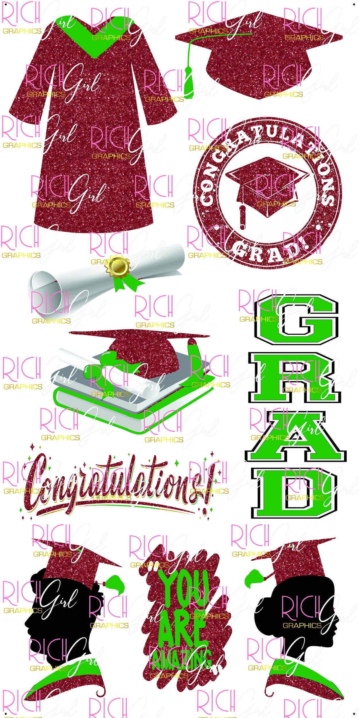 Graduation Flair MAROON Yard Card (Available in Glitter & Plain)