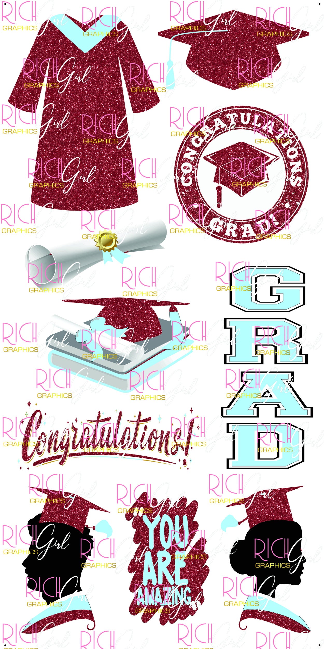 Graduation Flair MAROON Yard Card (Available in Glitter & Plain)