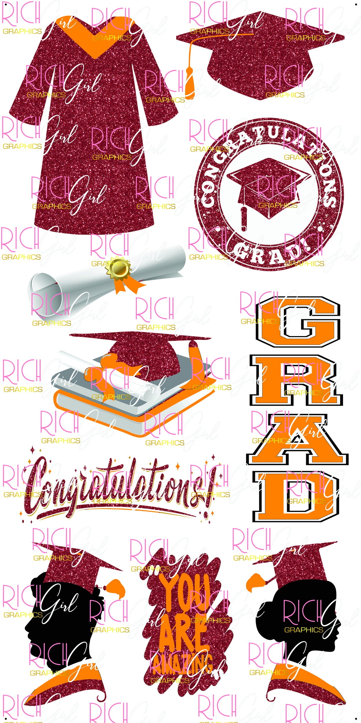 Graduation Flair MAROON Yard Card (Available in Glitter & Plain)