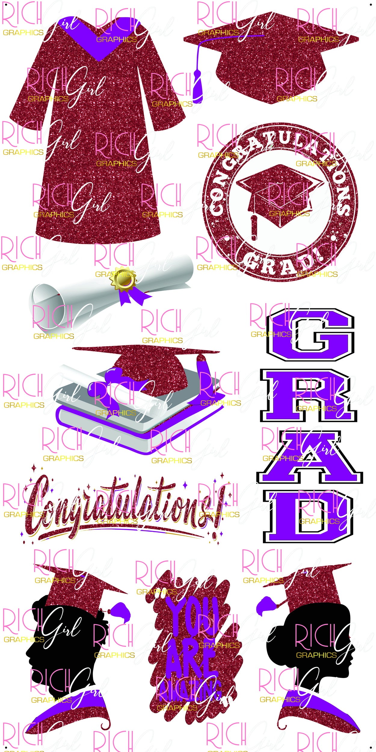 Graduation Flair MAROON Yard Card (Available in Glitter & Plain)