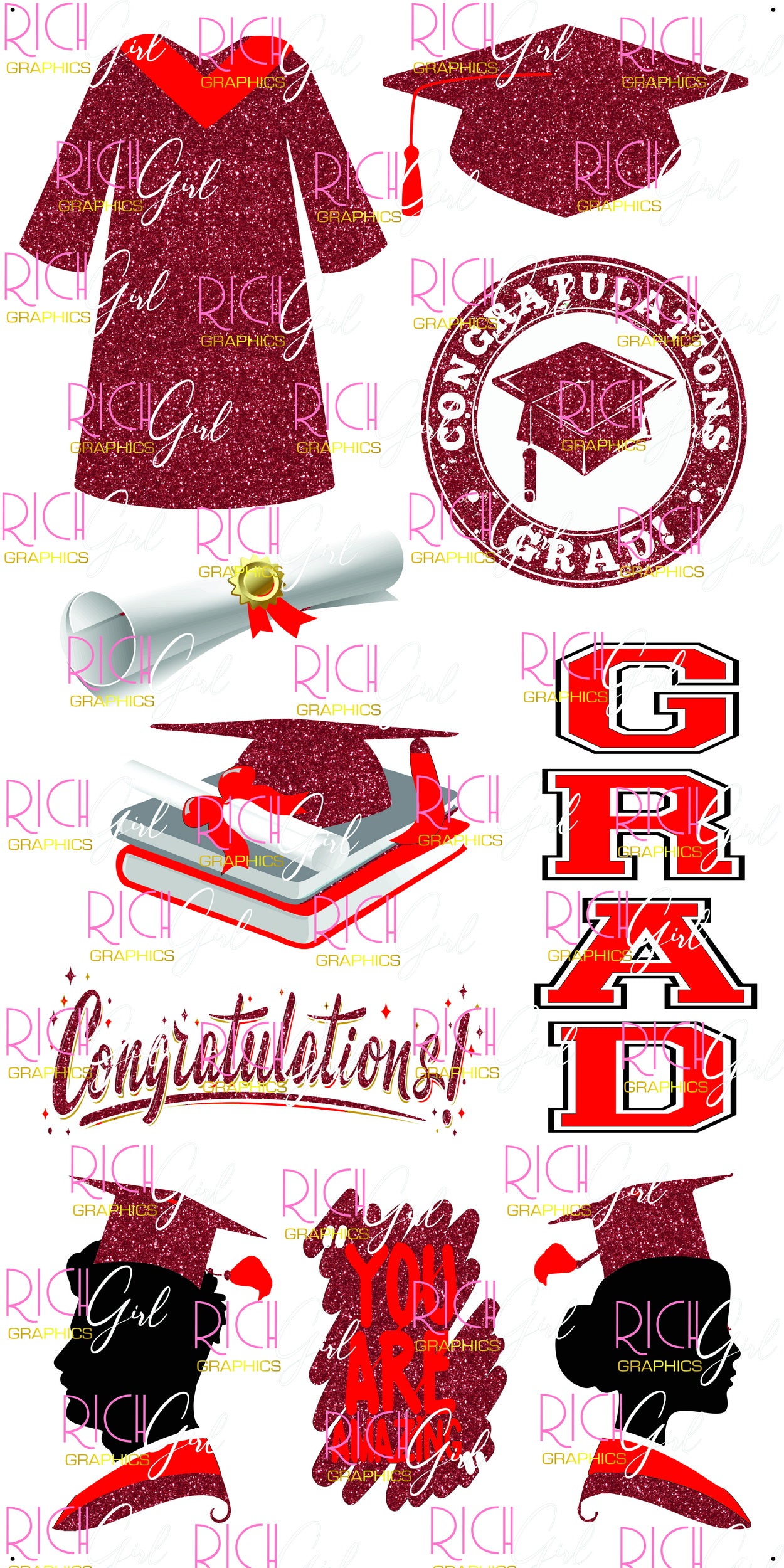 Graduation Flair MAROON Yard Card (Available in Glitter & Plain)