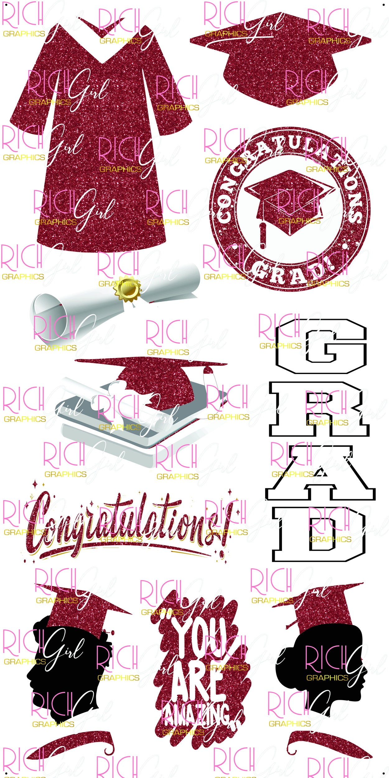Graduation Flair MAROON Yard Card (Available in Glitter & Plain)