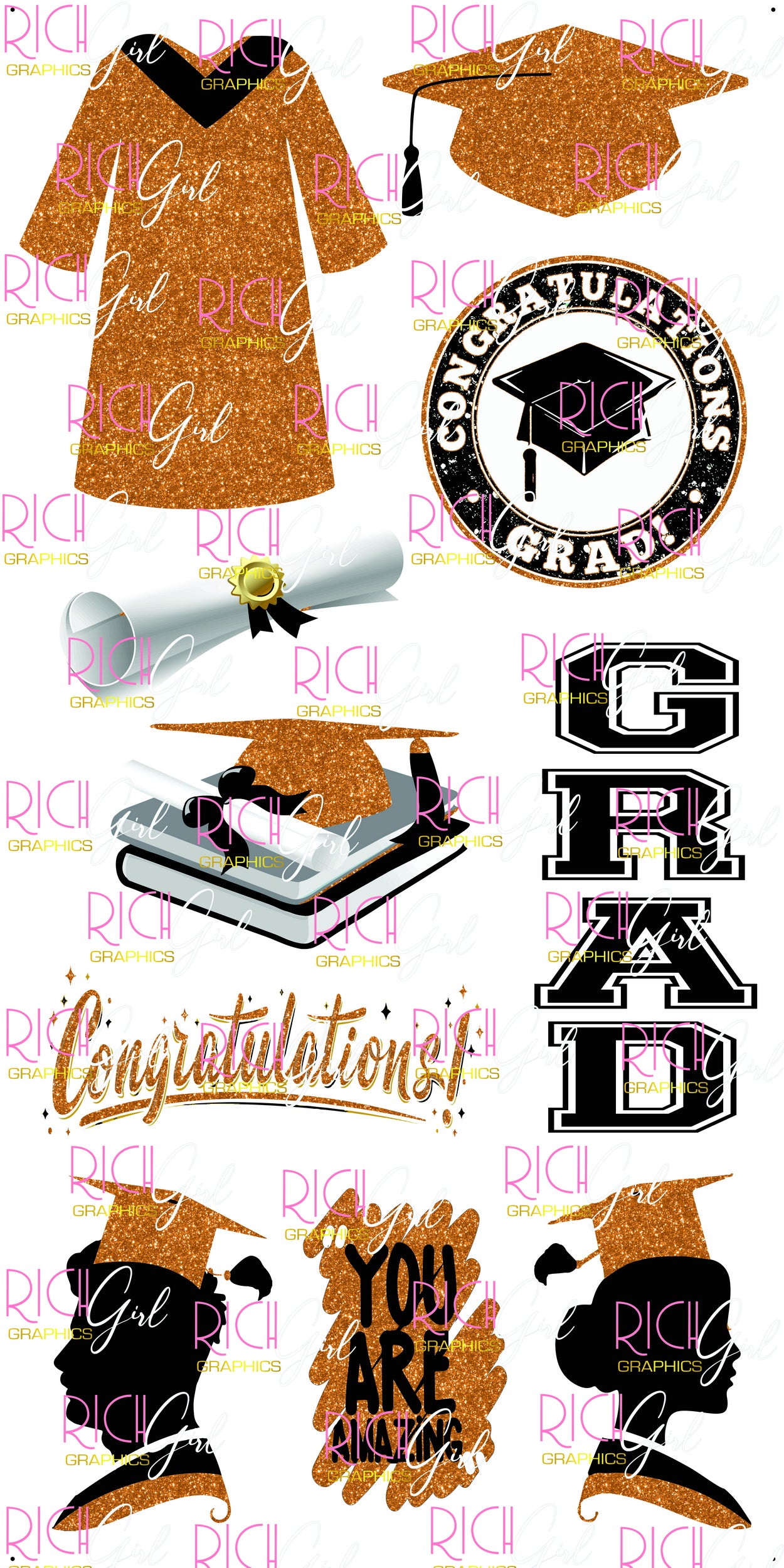 Graduation Flair ORANGE Yard Card (Available in Glitter & Plain)