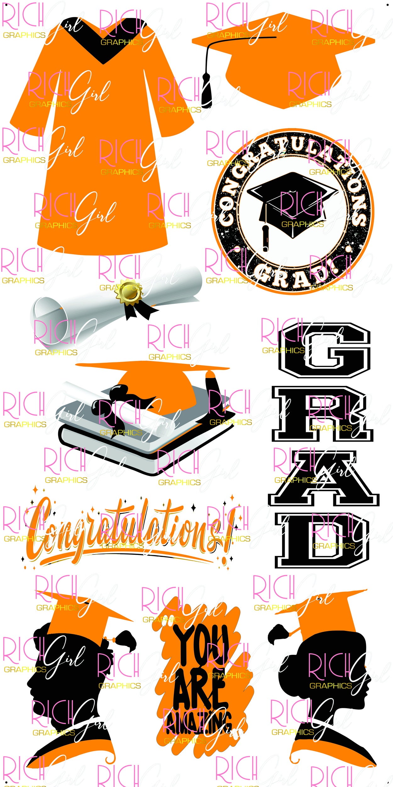 Graduation Flair ORANGE Yard Card (Available in Glitter & Plain)