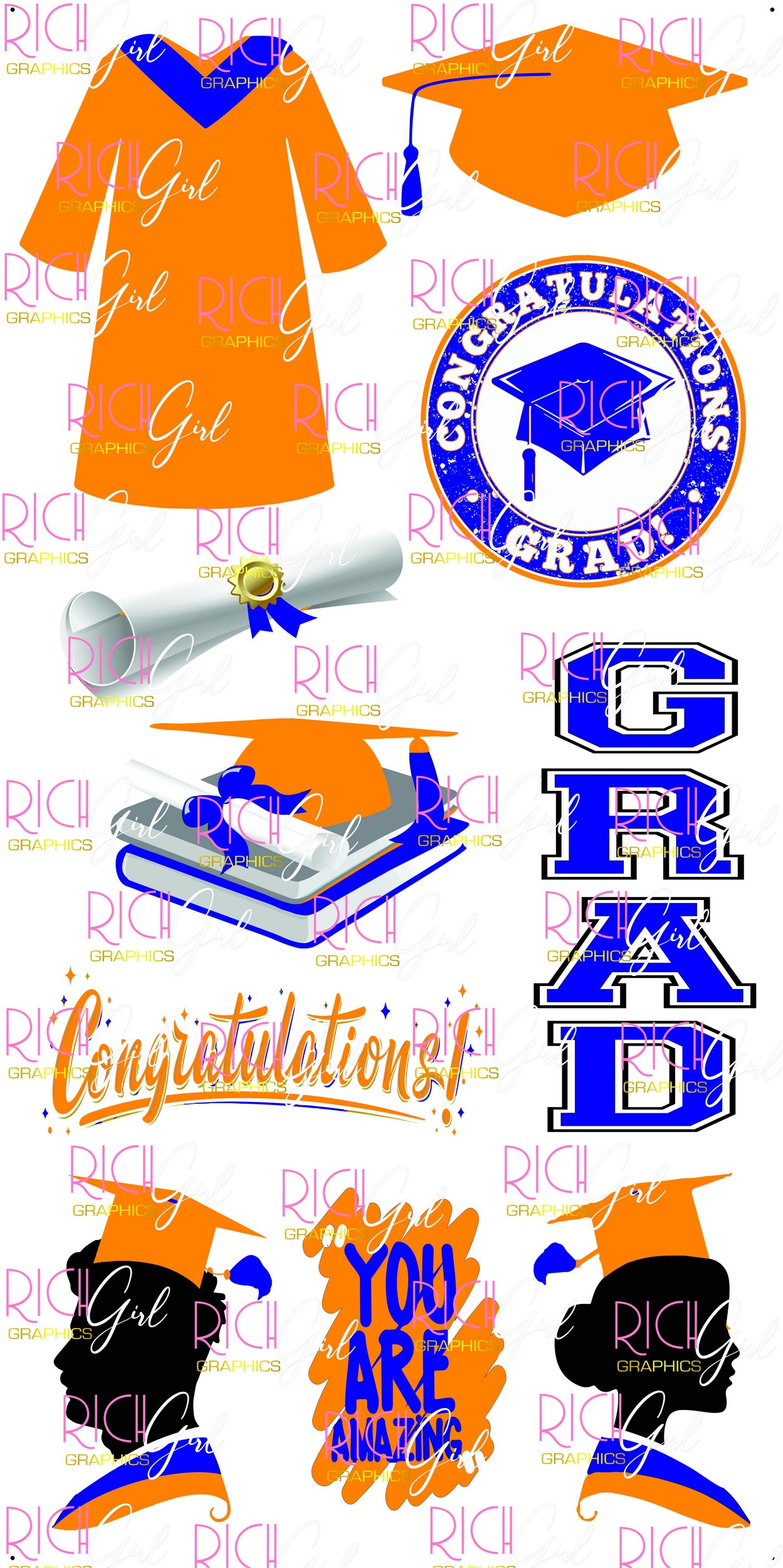Graduation Flair ORANGE Yard Card (Available in Glitter & Plain)