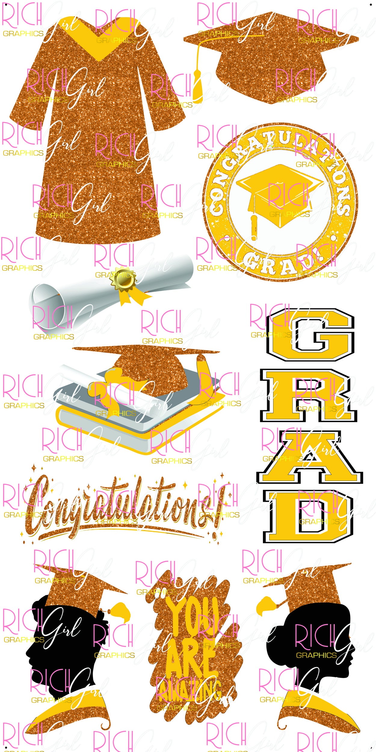 Graduation Flair ORANGE Yard Card (Available in Glitter & Plain)