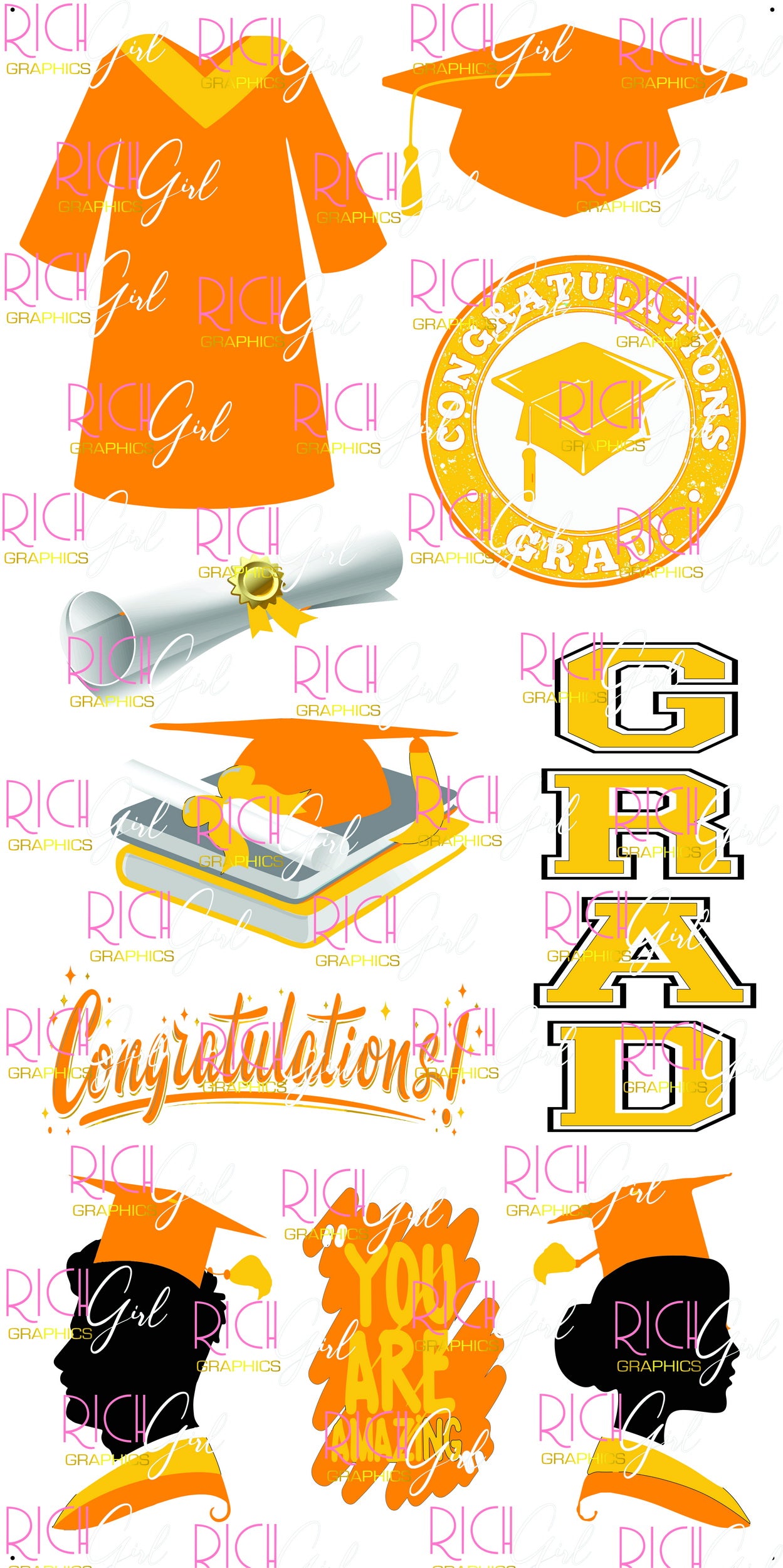 Graduation Flair ORANGE Yard Card (Available in Glitter & Plain)