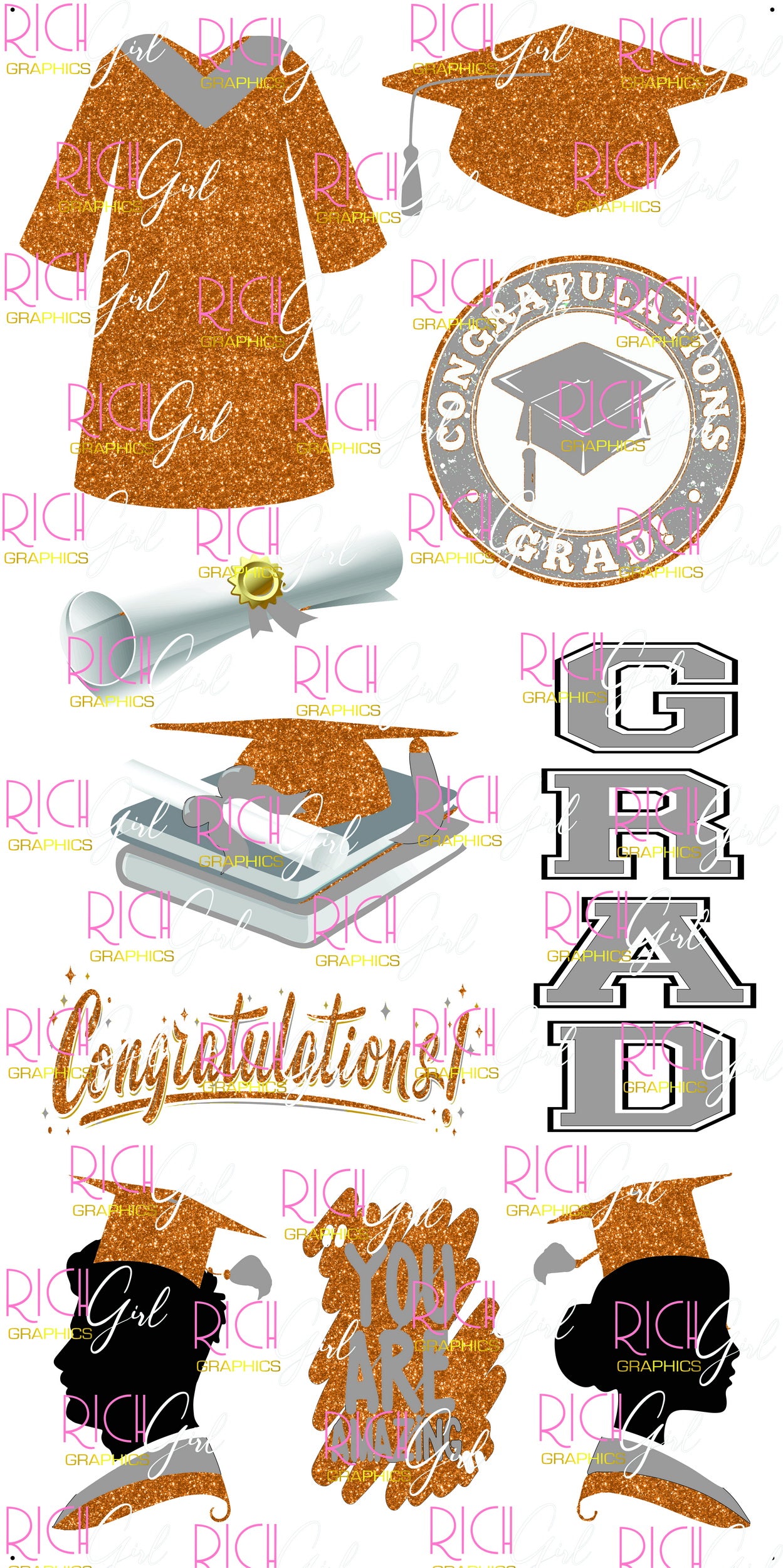 Graduation Flair ORANGE Yard Card (Available in Glitter & Plain)