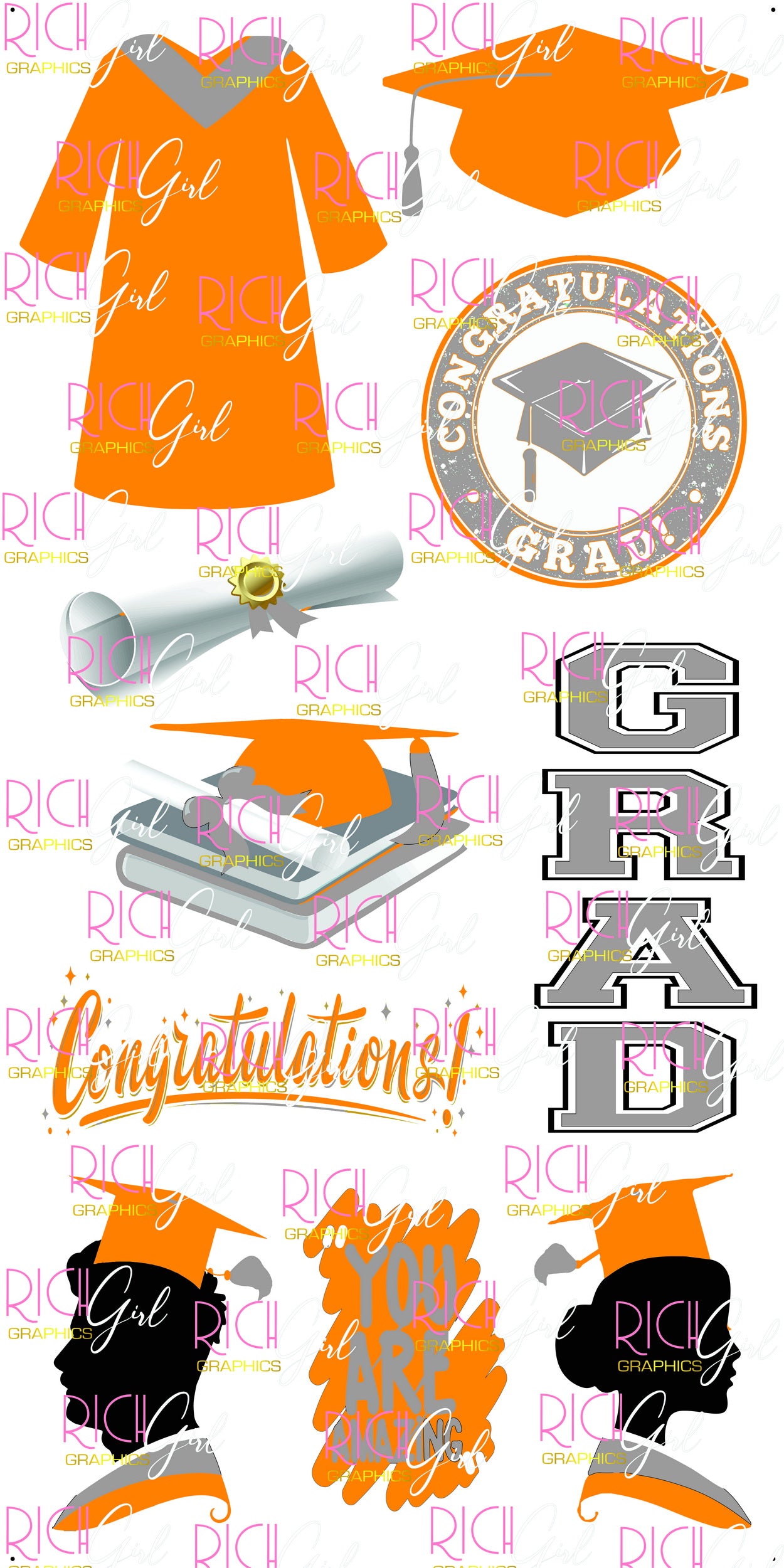 Graduation Flair ORANGE Yard Card (Available in Glitter & Plain)