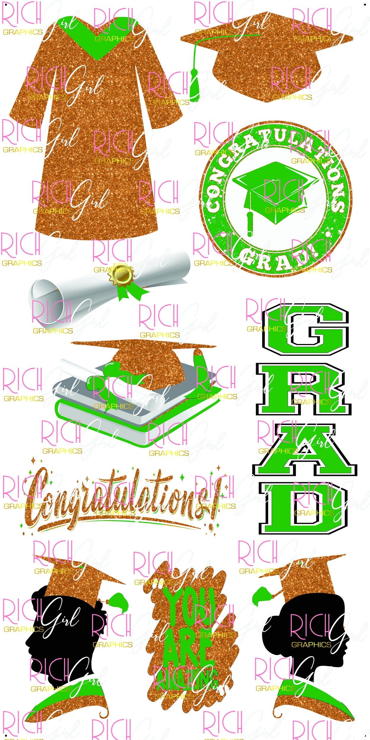 Graduation Flair ORANGE Yard Card (Available in Glitter & Plain)