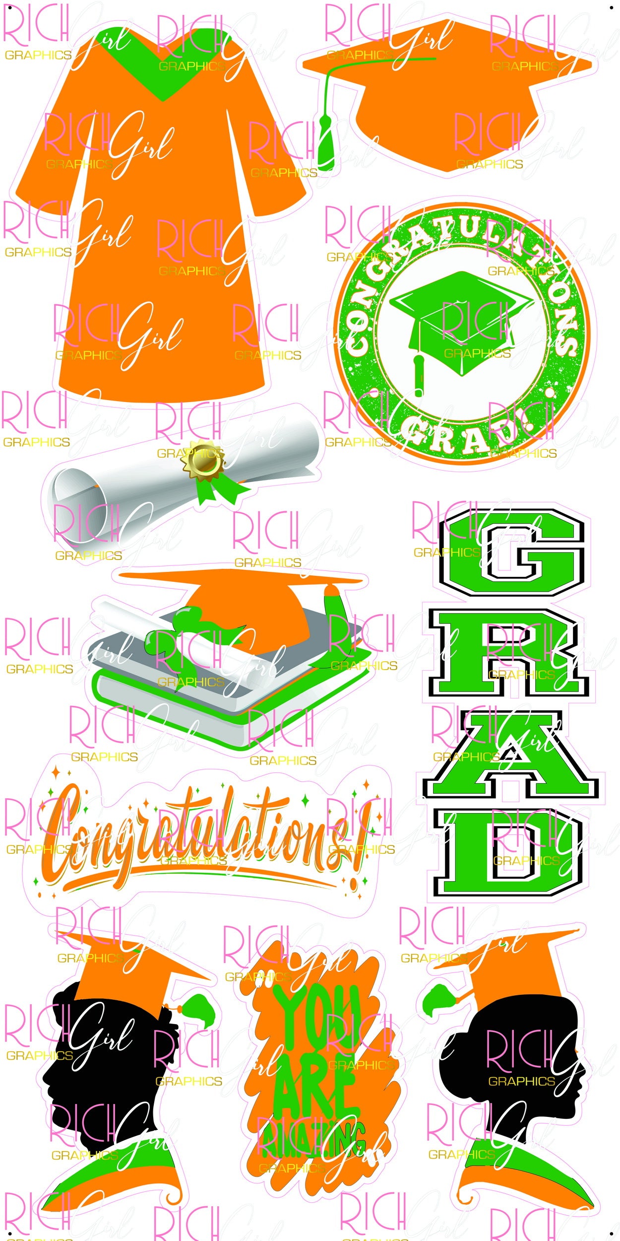 Graduation Flair ORANGE Yard Card (Available in Glitter & Plain)