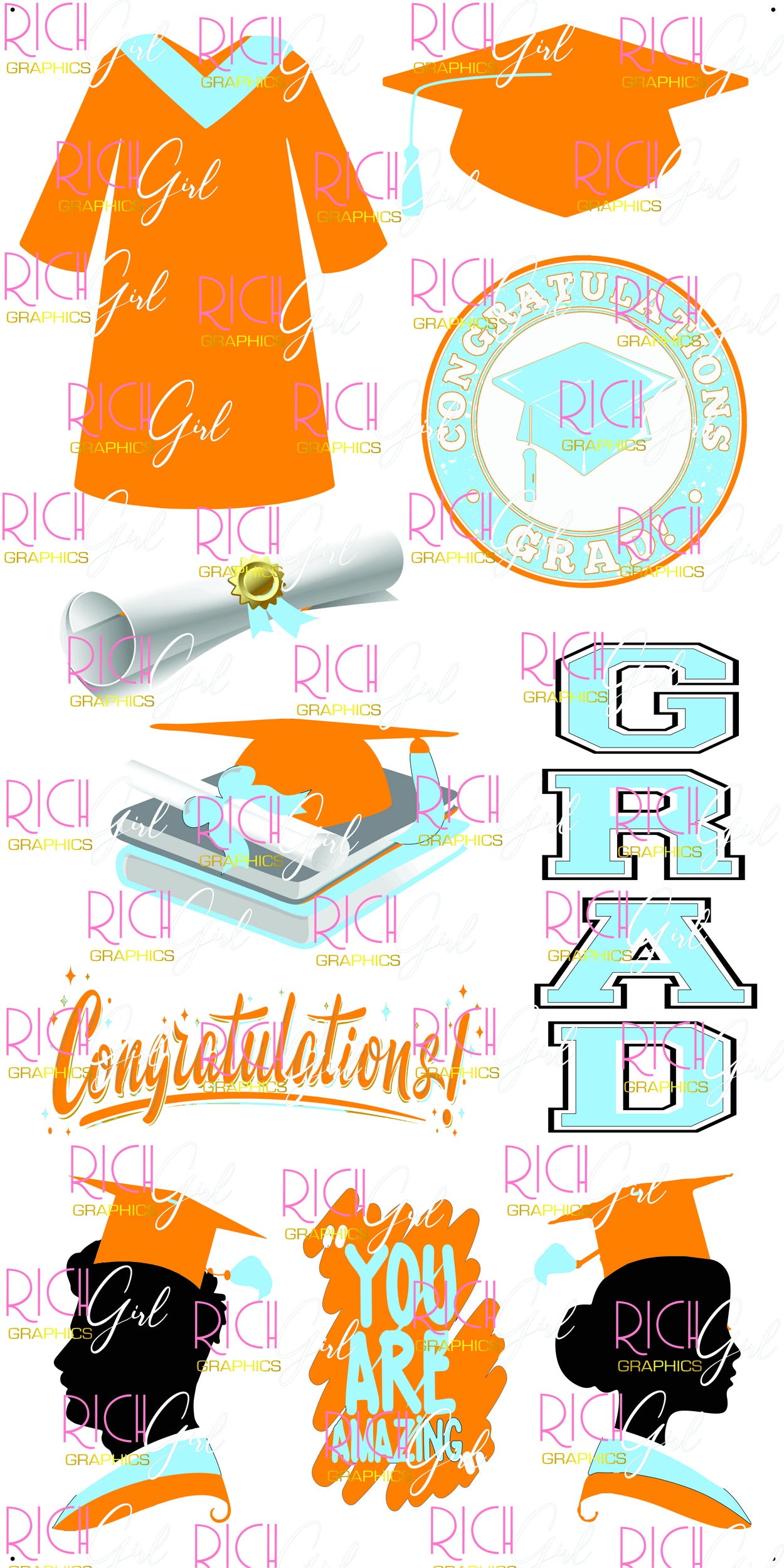 Graduation Flair ORANGE Yard Card (Available in Glitter & Plain)
