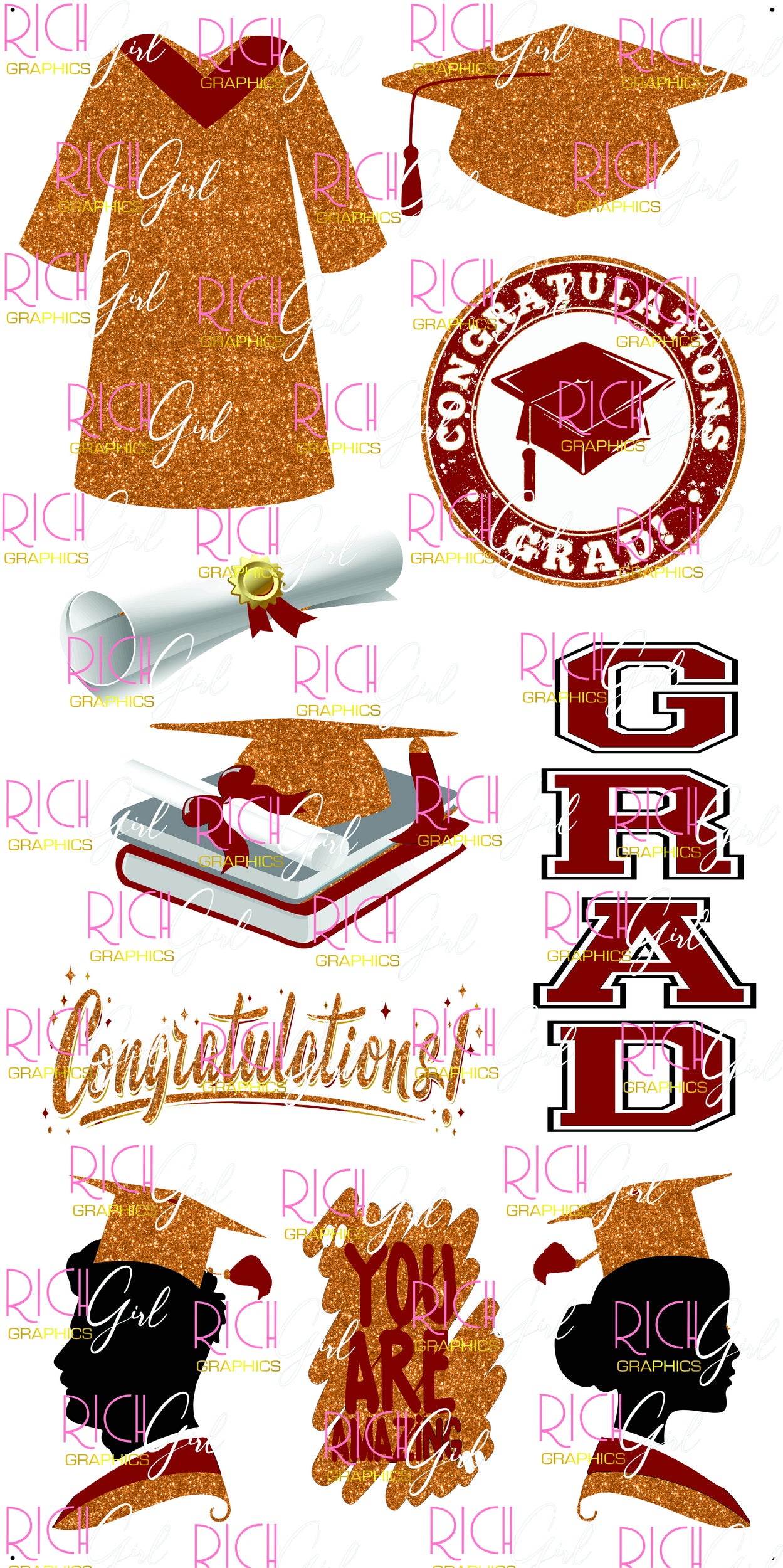 Graduation Flair ORANGE Yard Card (Available in Glitter & Plain)