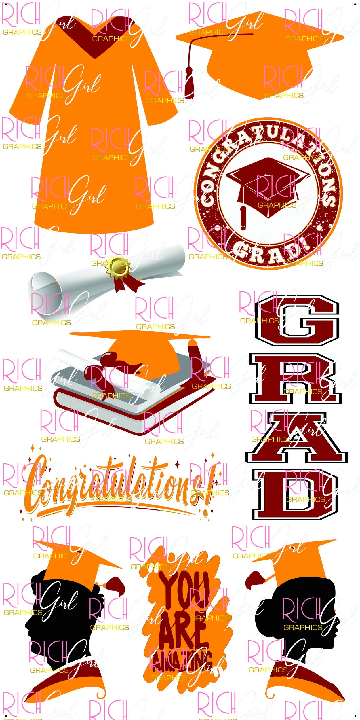 Graduation Flair ORANGE Yard Card (Available in Glitter & Plain)