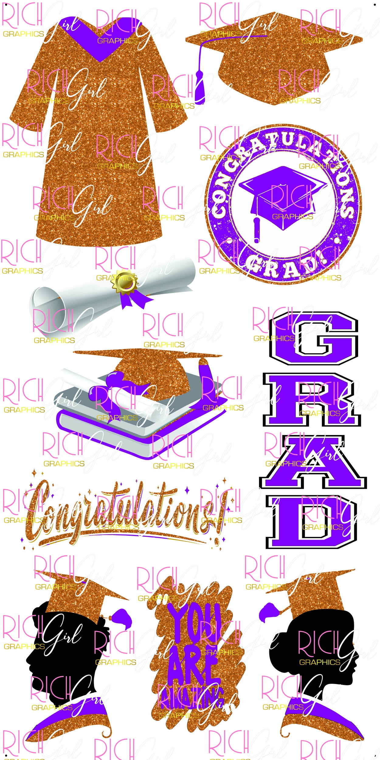 Graduation Flair ORANGE Yard Card (Available in Glitter & Plain)