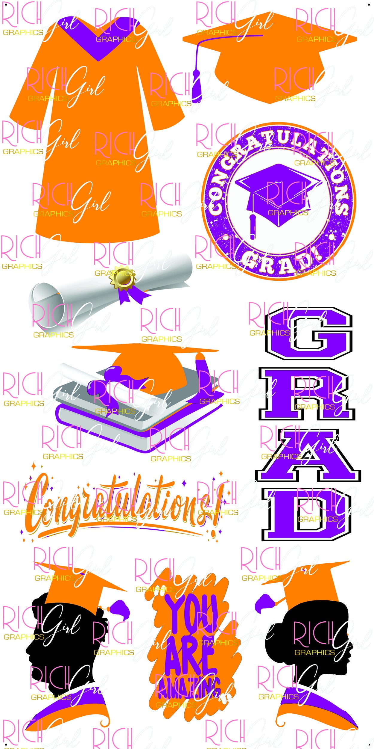 Graduation Flair ORANGE Yard Card (Available in Glitter & Plain)