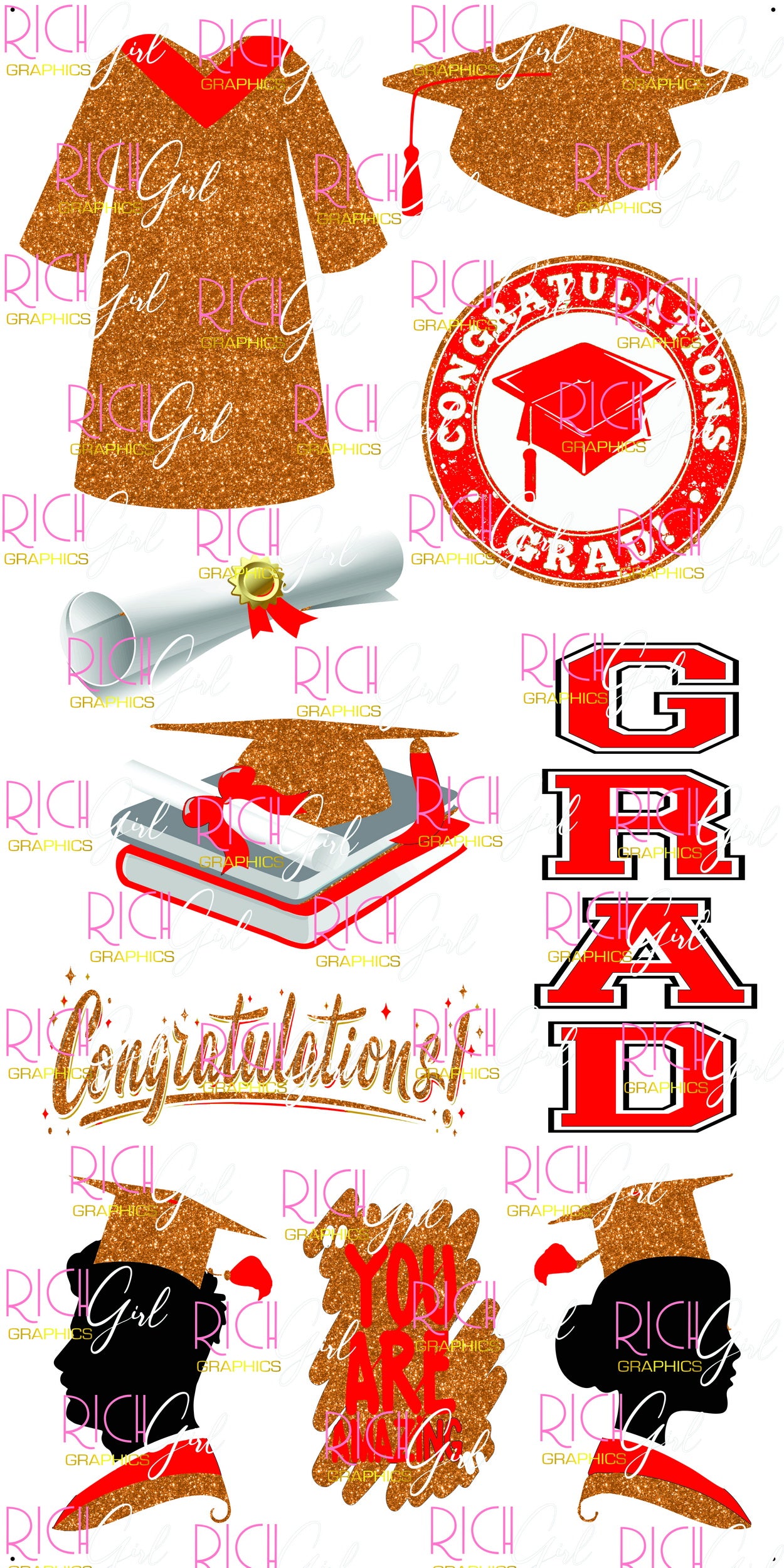 Graduation Flair ORANGE Yard Card (Available in Glitter & Plain)