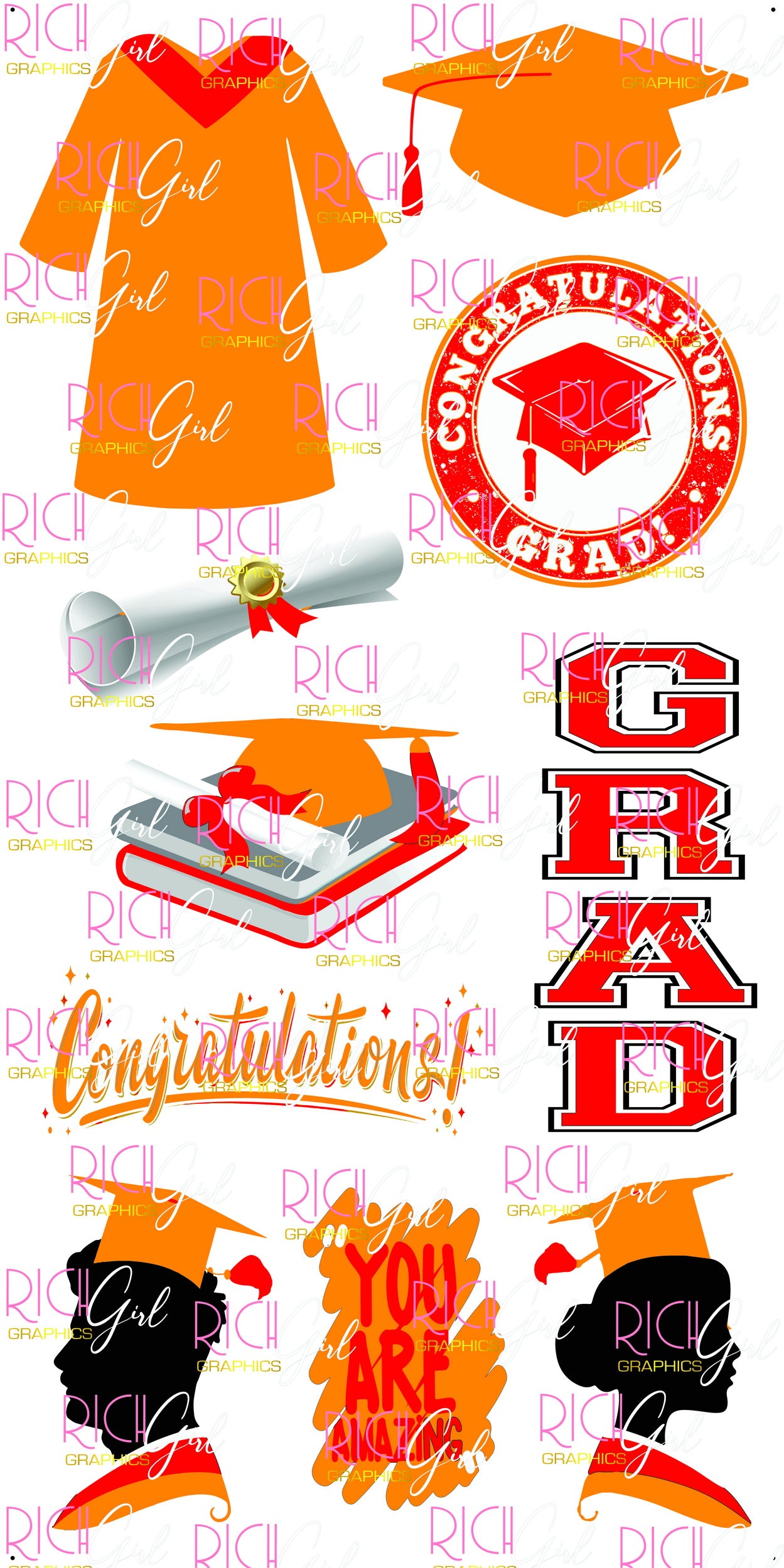 Graduation Flair ORANGE Yard Card (Available in Glitter & Plain)