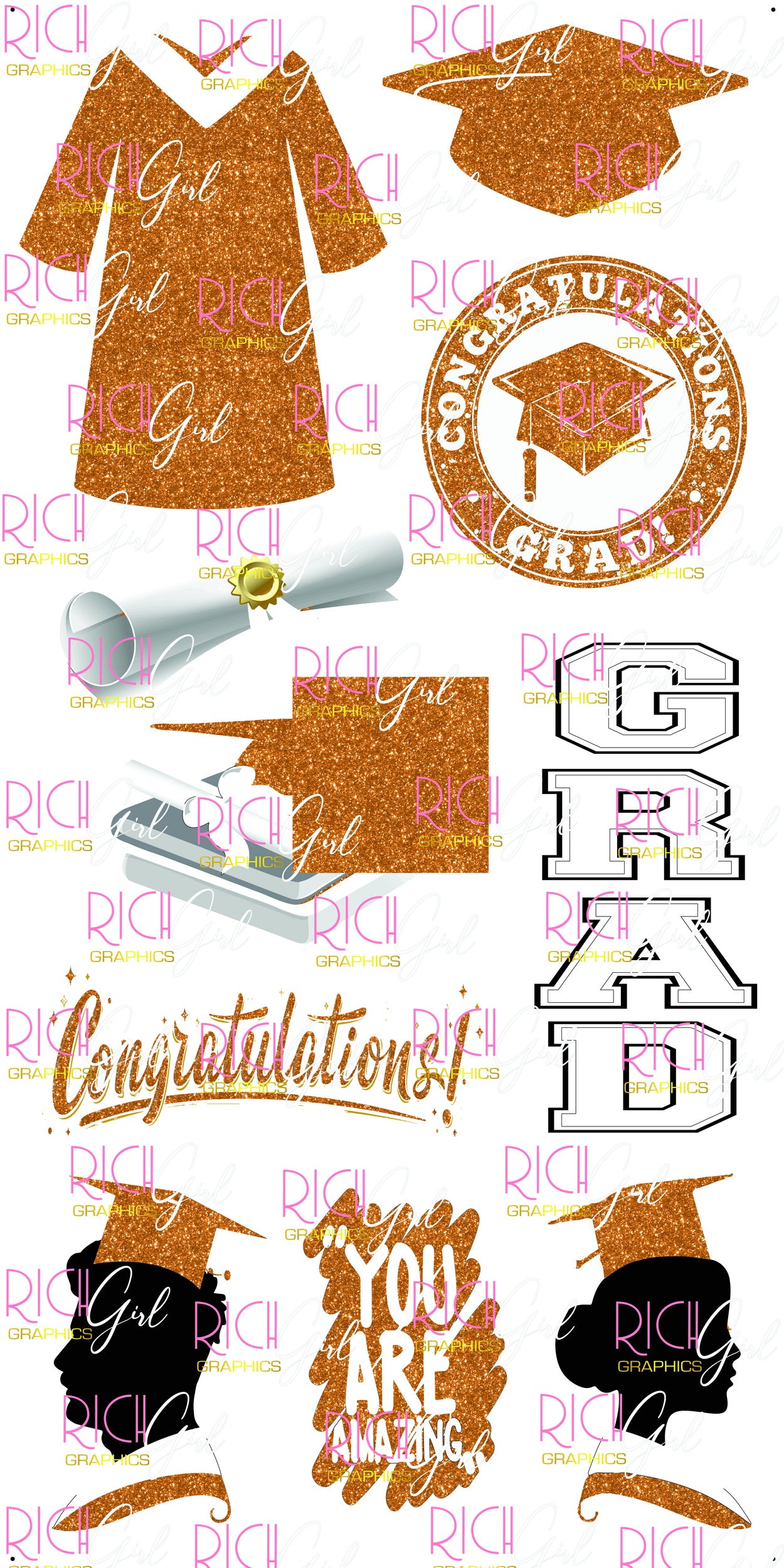 Graduation Flair ORANGE Yard Card (Available in Glitter & Plain)