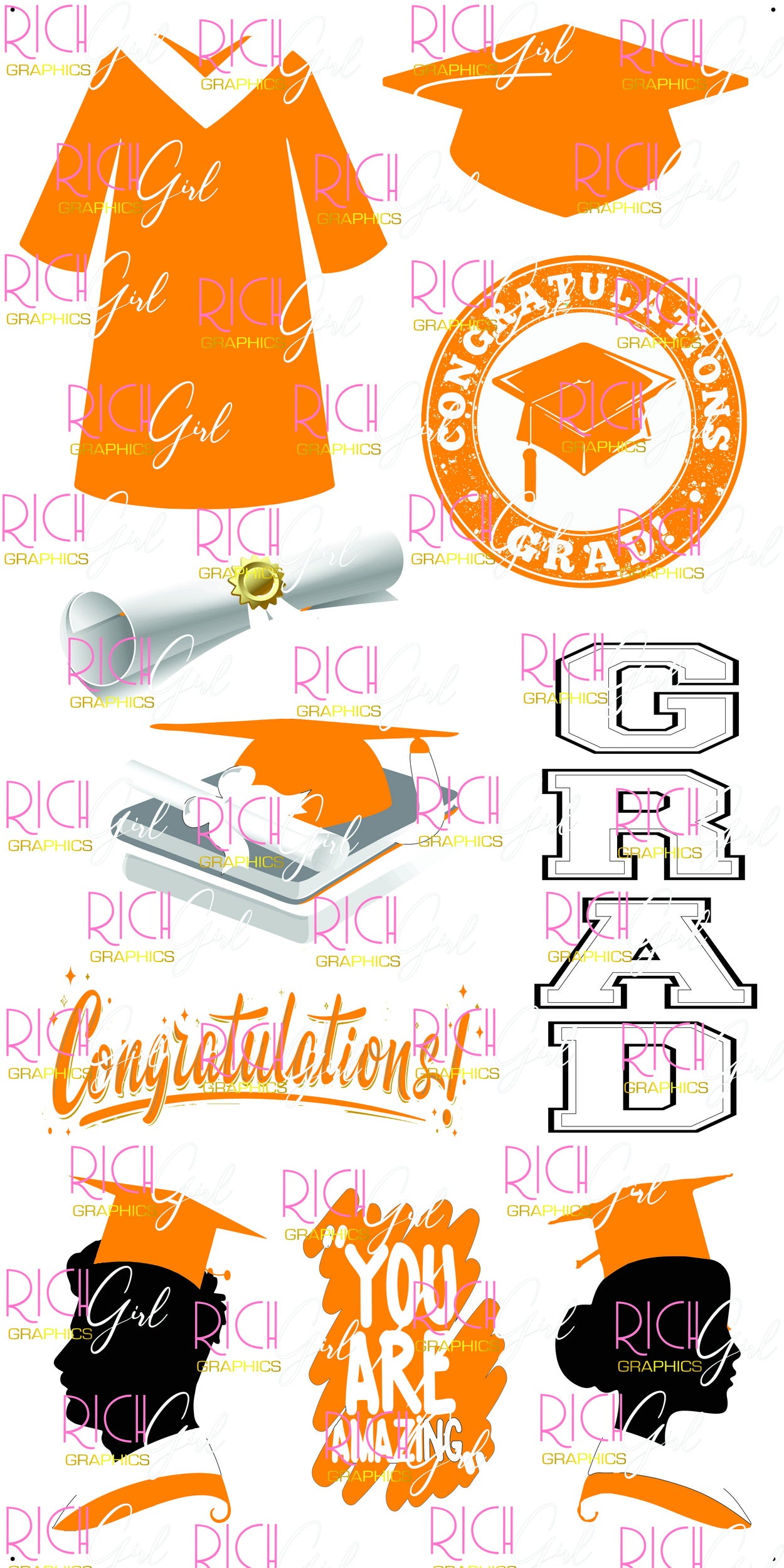 Graduation Flair ORANGE Yard Card (Available in Glitter & Plain)