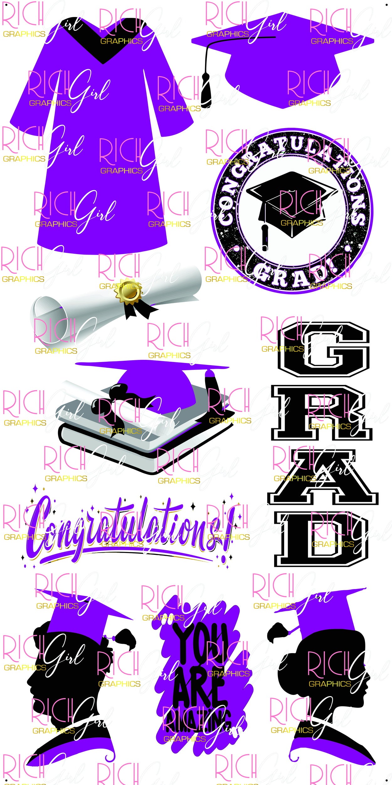 Graduation Flair PURPLE Yard Card (Available in Glitter & Plain)