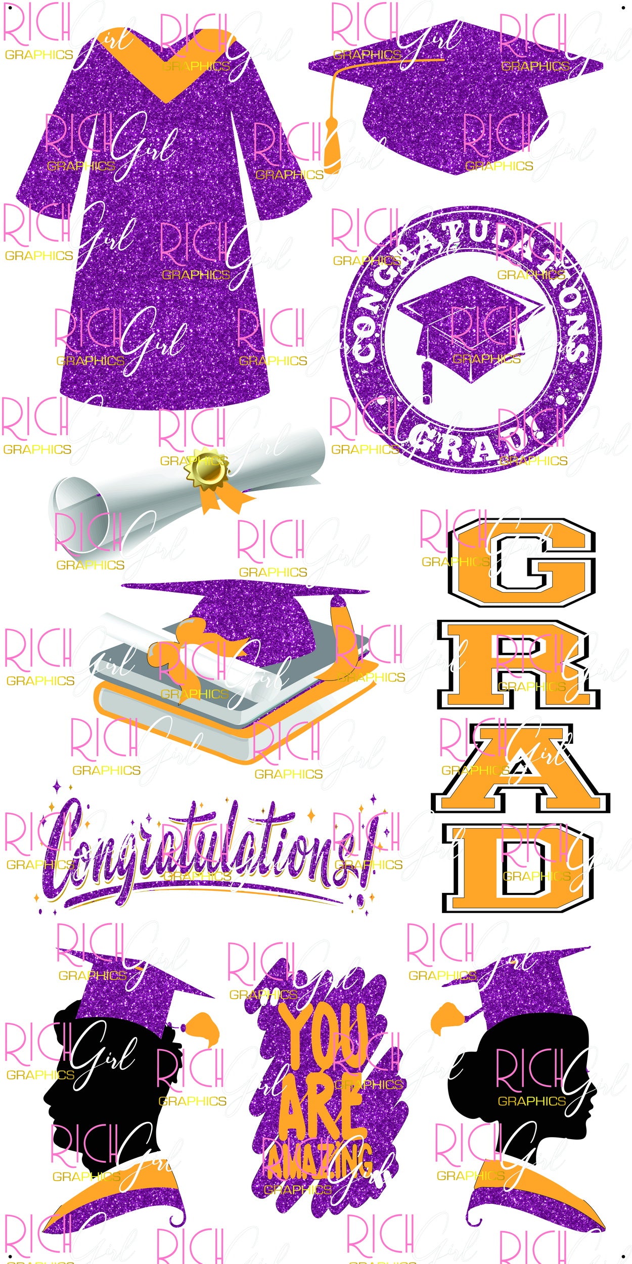 Graduation Flair PURPLE Yard Card (Available in Glitter & Plain)