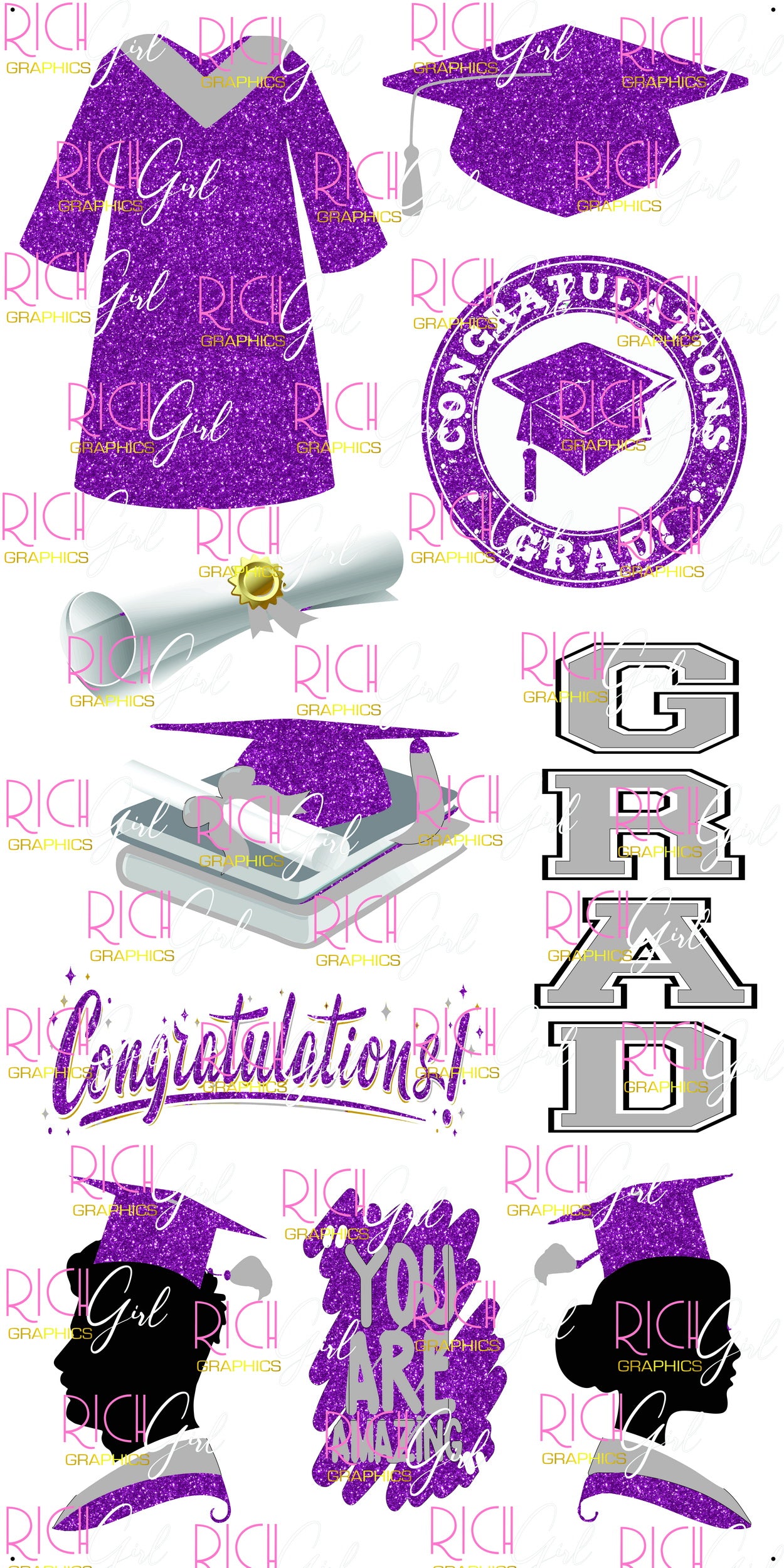 Graduation Flair PURPLE Yard Card (Available in Glitter & Plain)