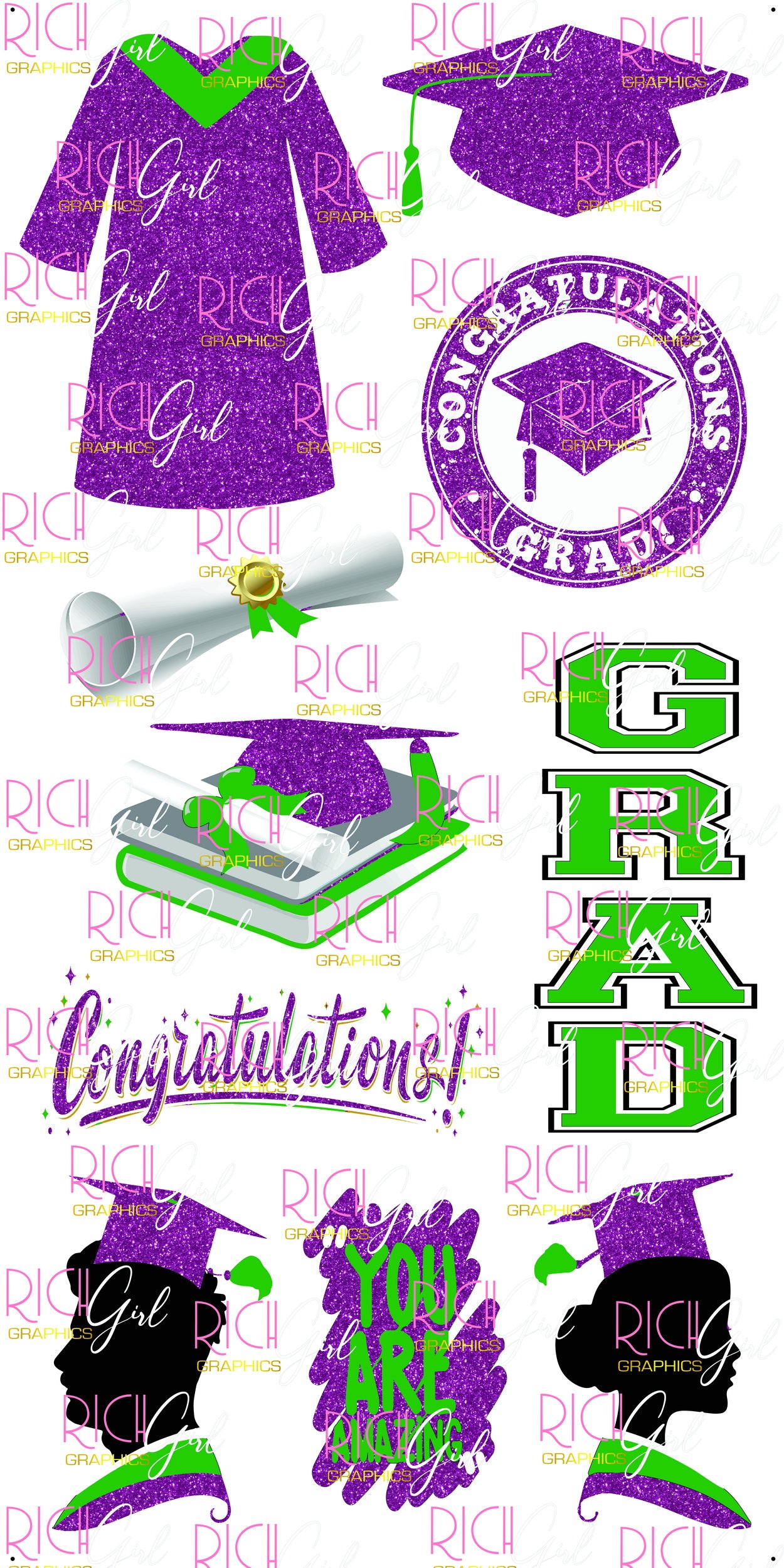 Graduation Flair PURPLE Yard Card (Available in Glitter & Plain)