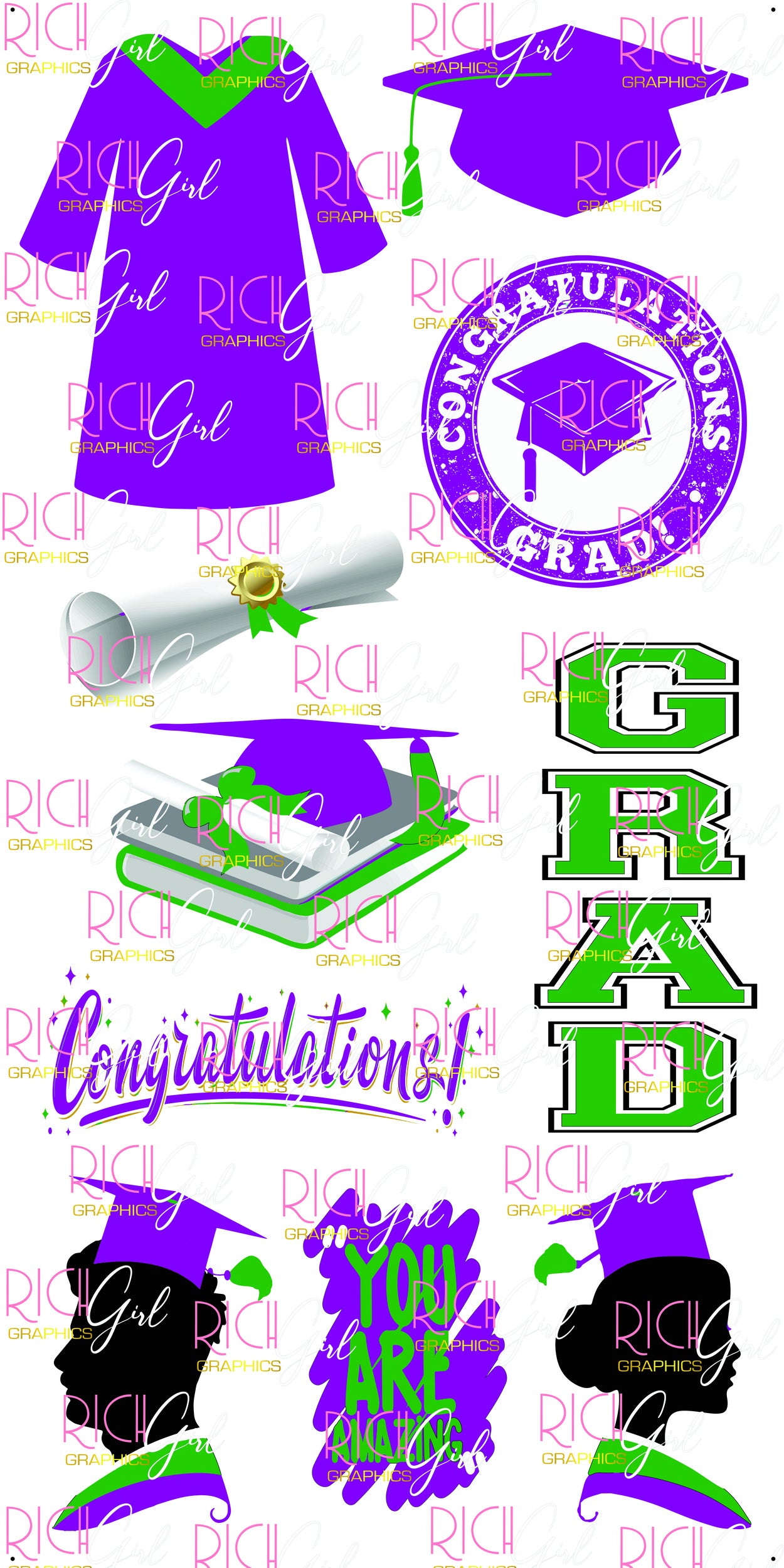 Graduation Flair PURPLE Yard Card (Available in Glitter & Plain)