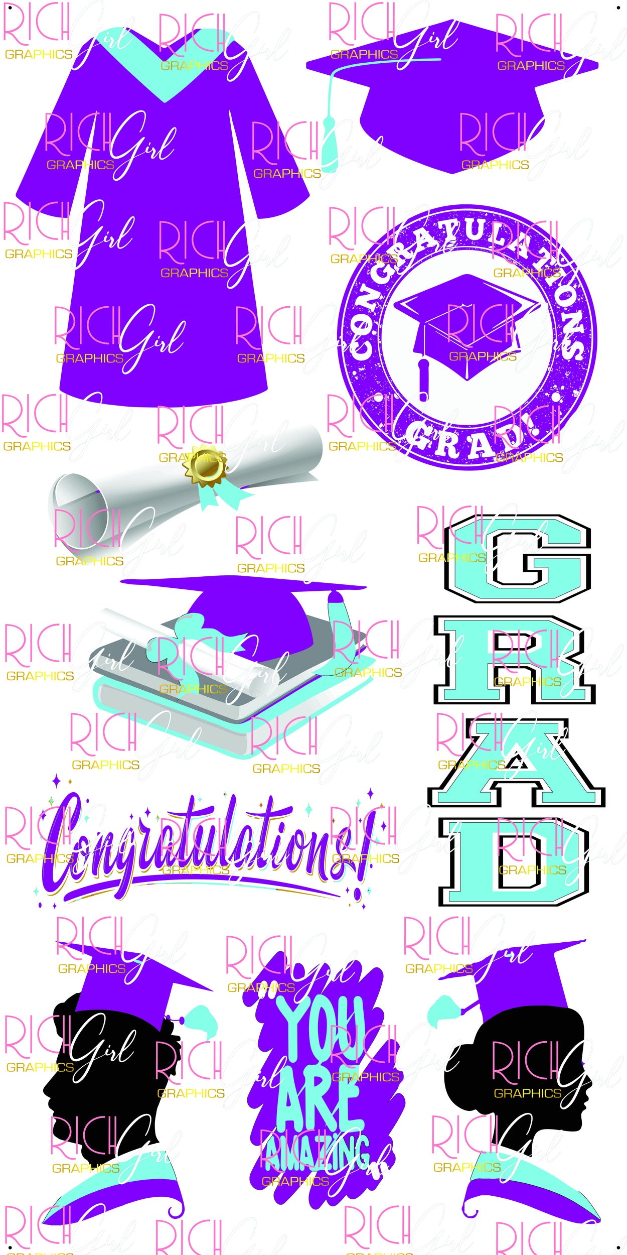 Graduation Flair PURPLE Yard Card (Available in Glitter & Plain)