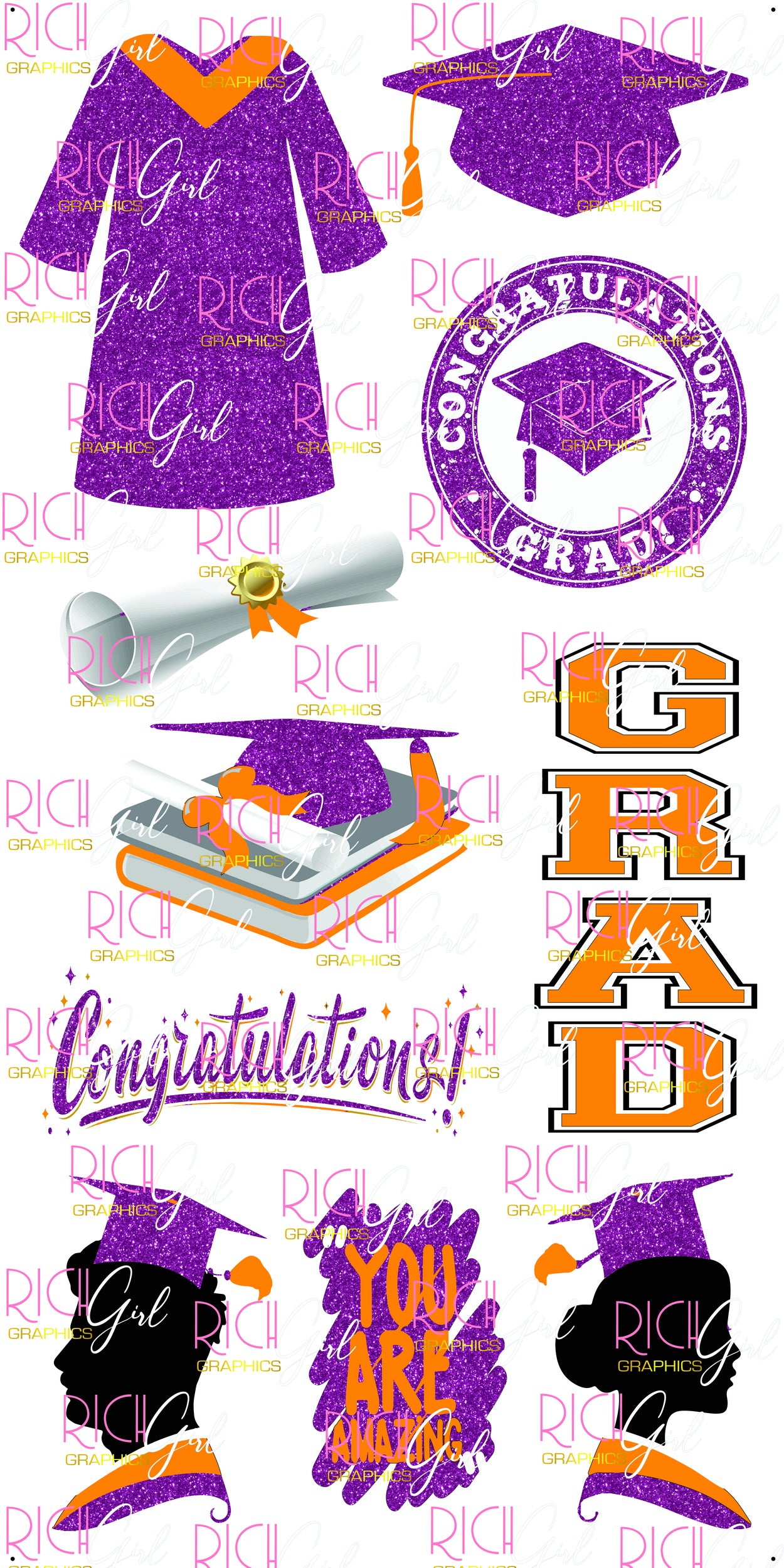Graduation Flair PURPLE Yard Card (Available in Glitter & Plain)
