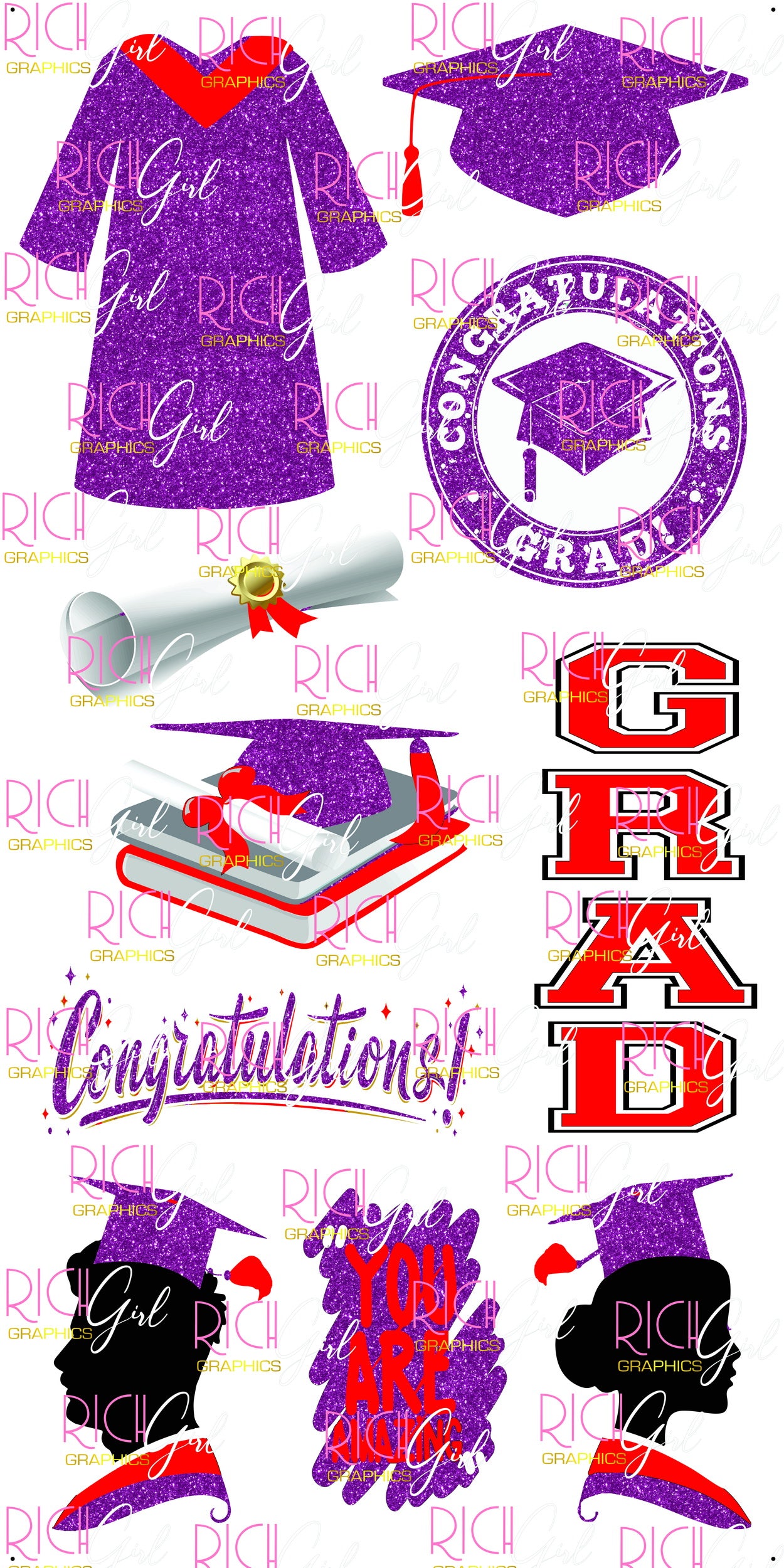 Graduation Flair PURPLE Yard Card (Available in Glitter & Plain)