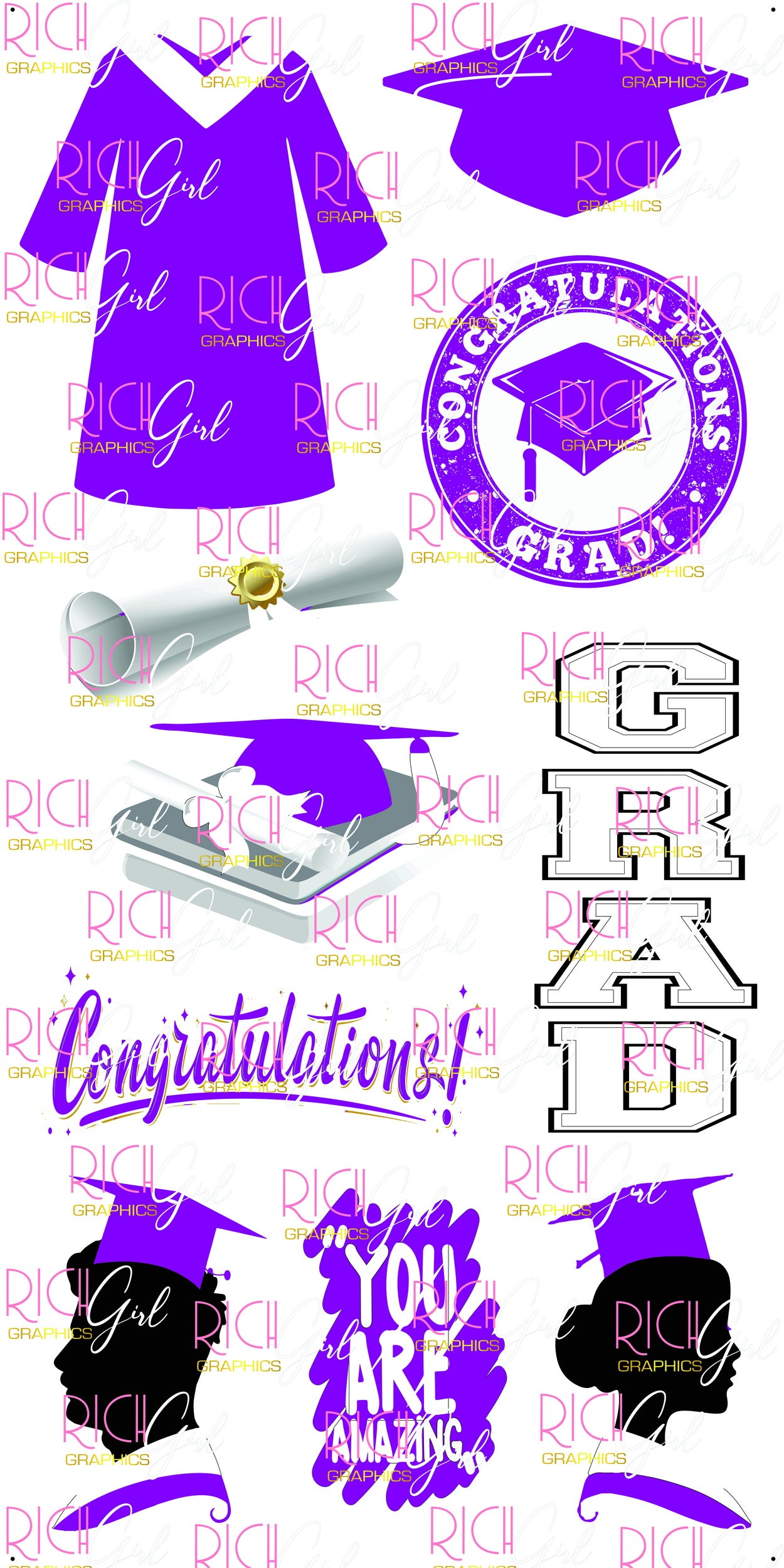 Graduation Flair PURPLE Yard Card (Available in Glitter & Plain)