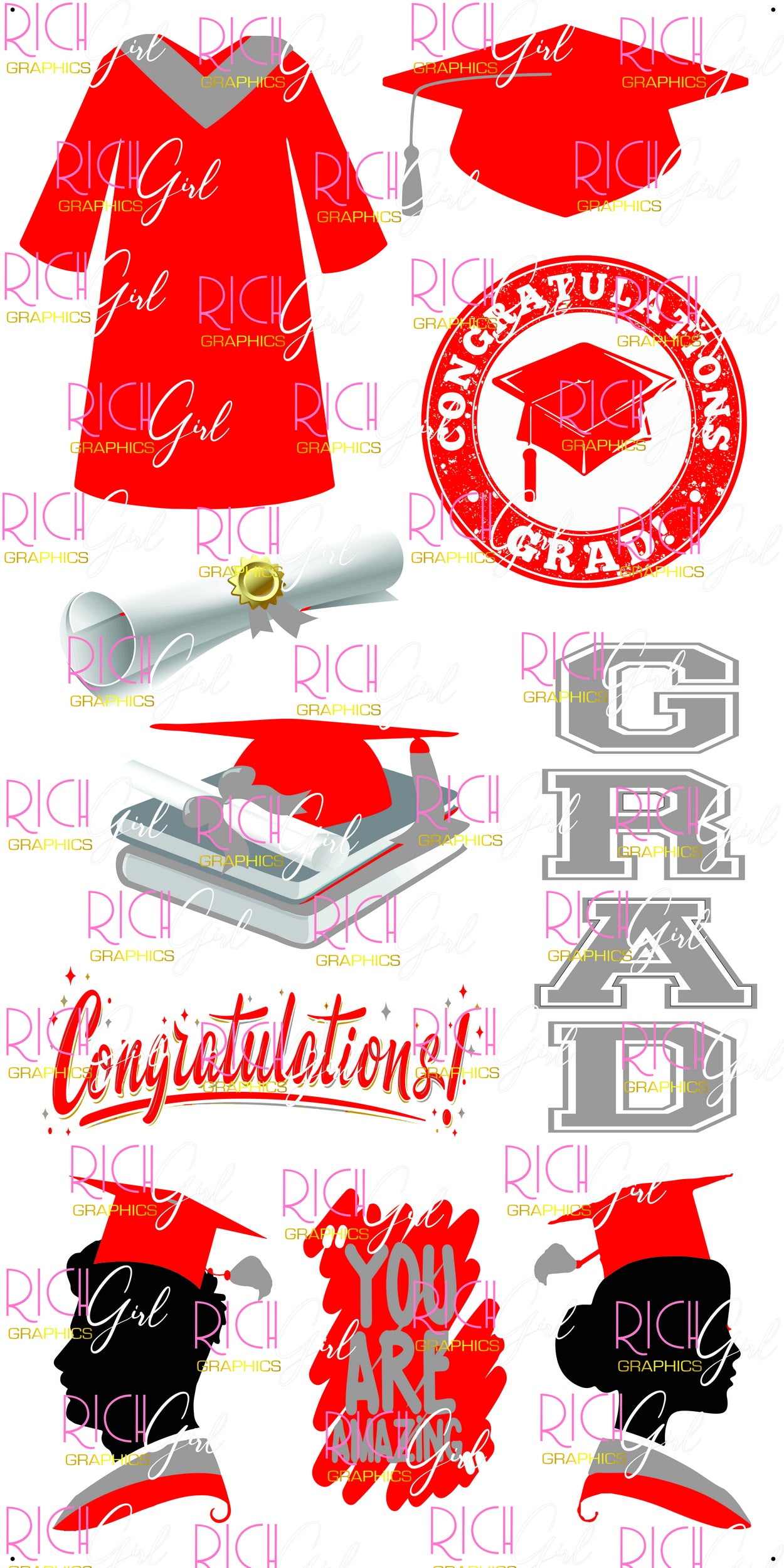 Graduation Flair RED Yard Card (Available in Glitter & Plain)