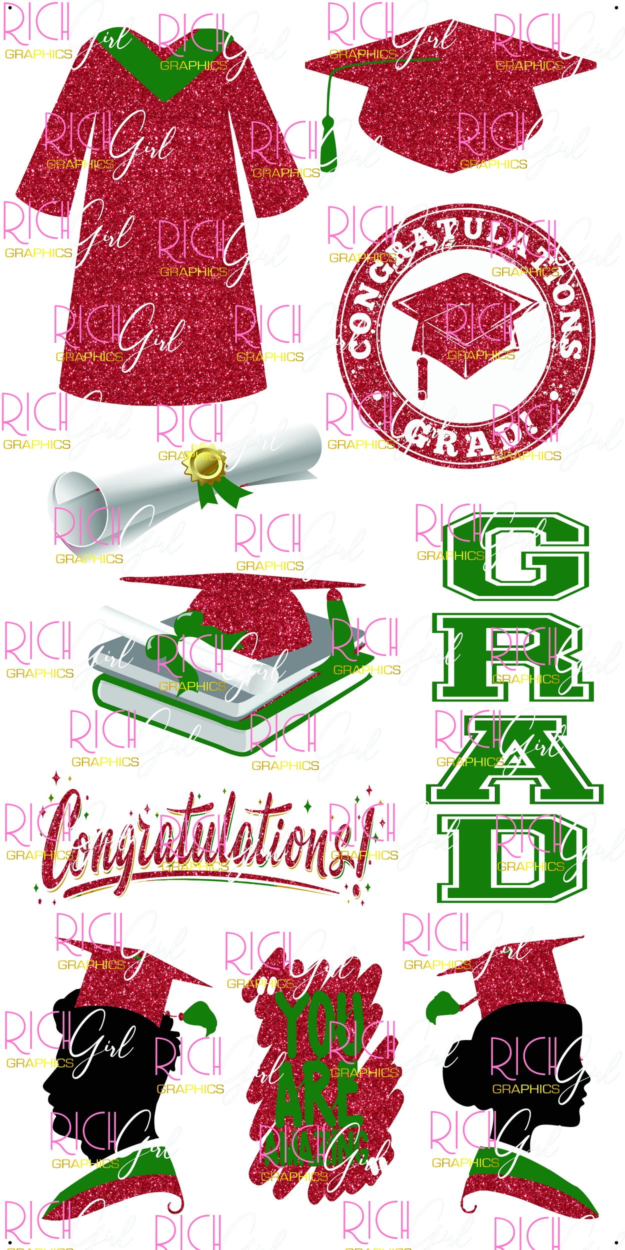 Graduation Flair RED Yard Card (Available in Glitter & Plain)