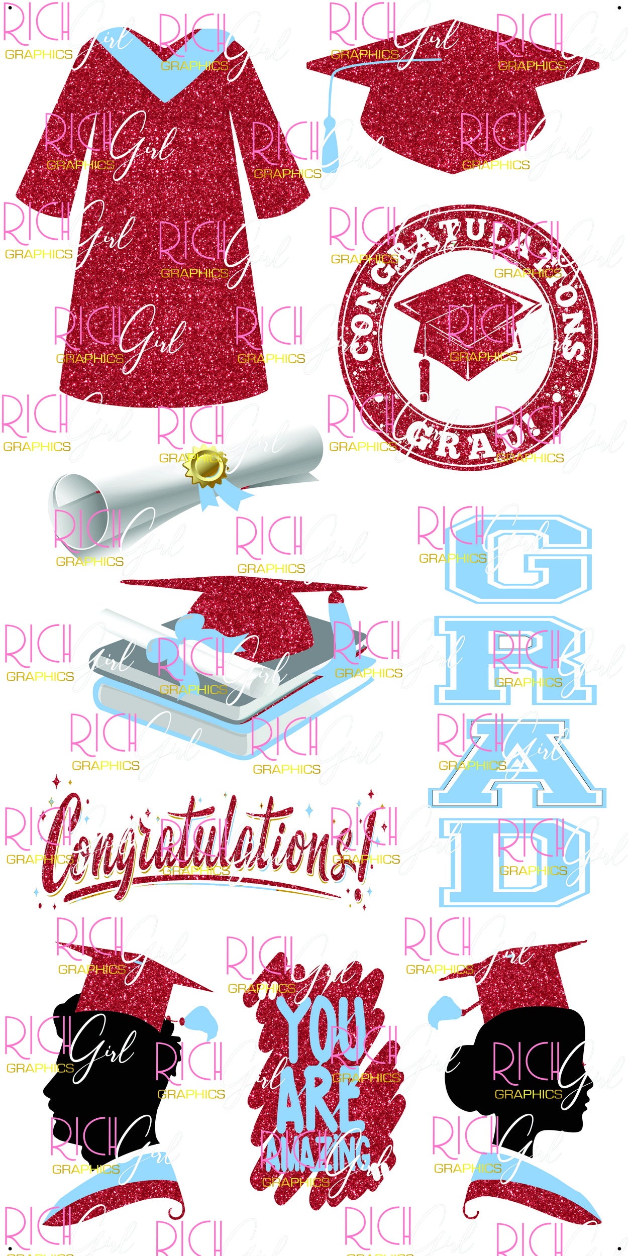 Graduation Flair RED Yard Card (Available in Glitter & Plain)