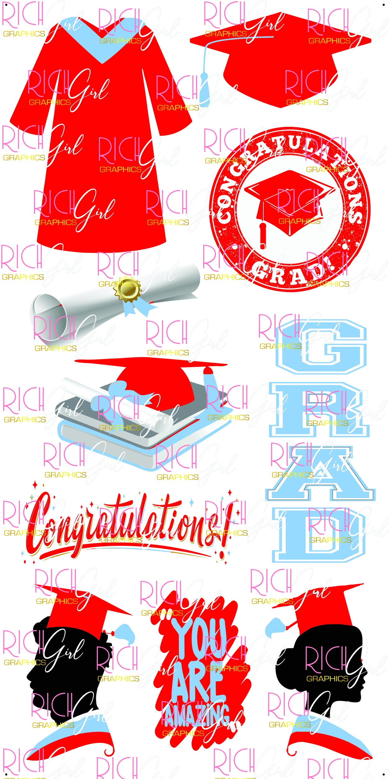 Graduation Flair RED Yard Card (Available in Glitter & Plain)