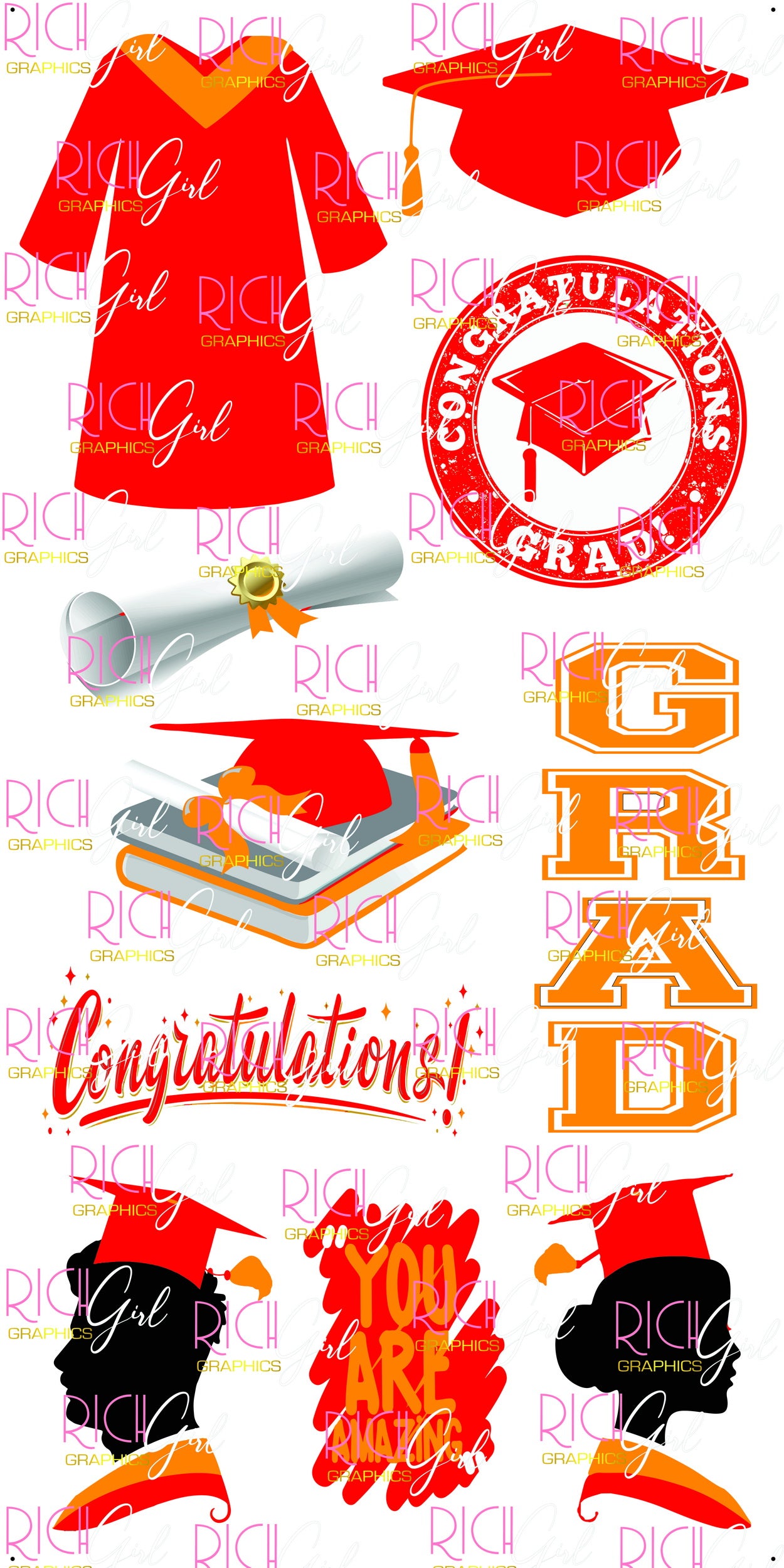 Graduation Flair RED Yard Card (Available in Glitter & Plain)
