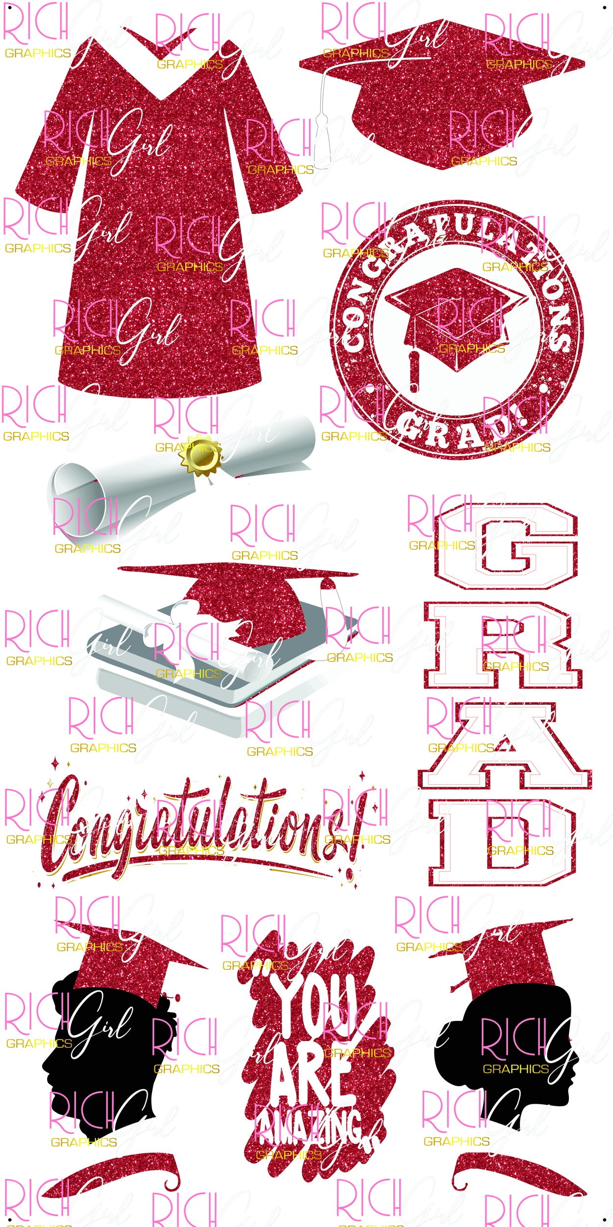 Graduation Flair RED Yard Card (Available in Glitter & Plain)
