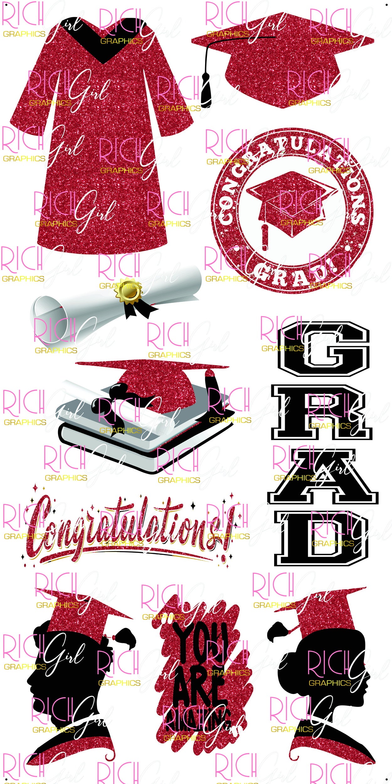 Graduation Flair RED Yard Card (Available in Glitter & Plain)