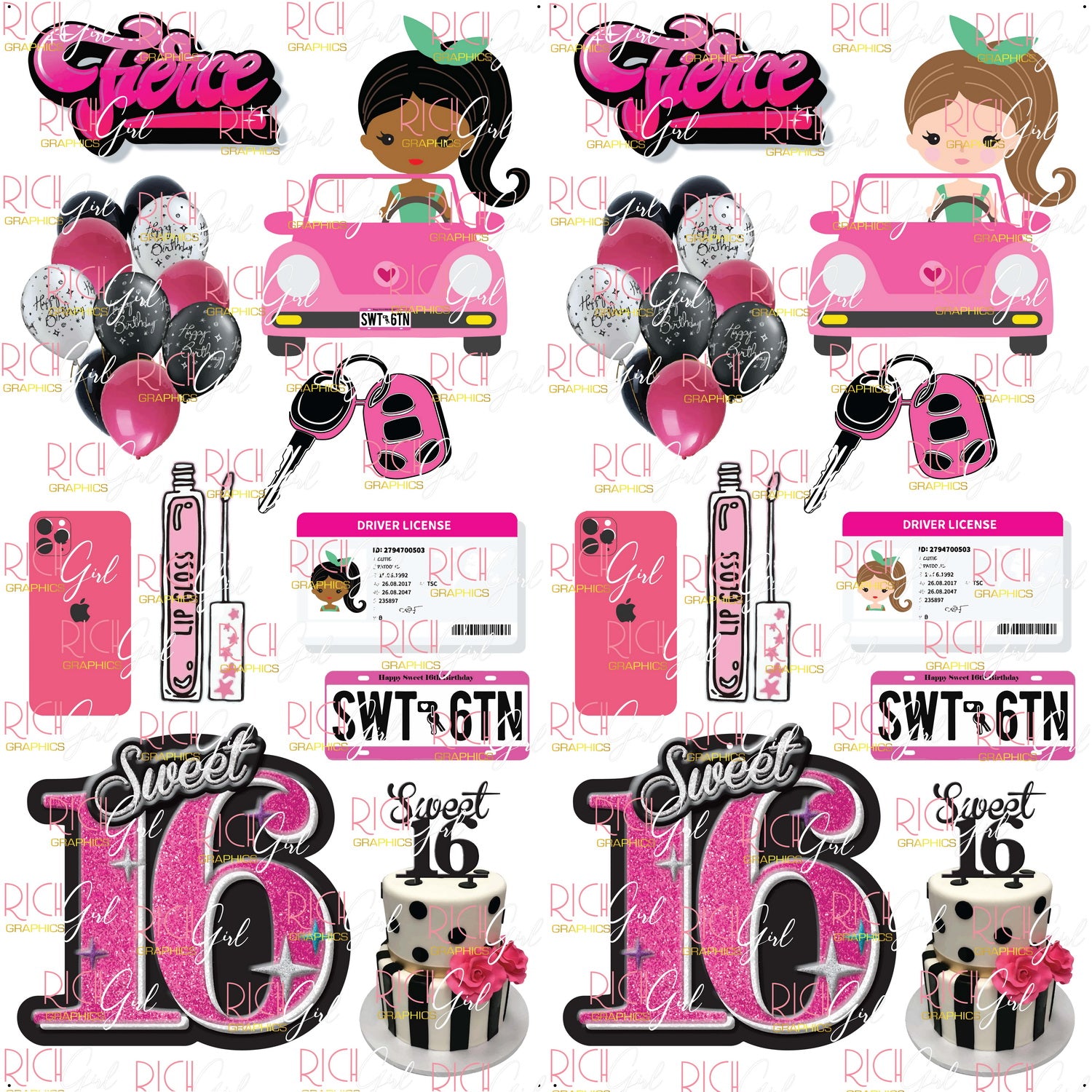 Sweet 16 Yard Card (Dark and Light Skintones Available)