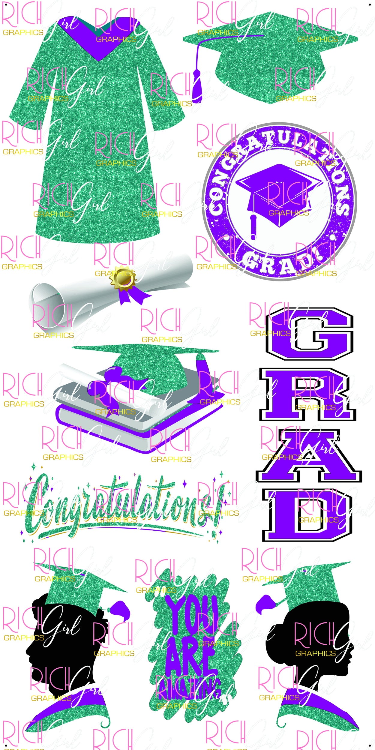 Graduation Flair TEAL Yard Card (Available in Glitter & Plain)