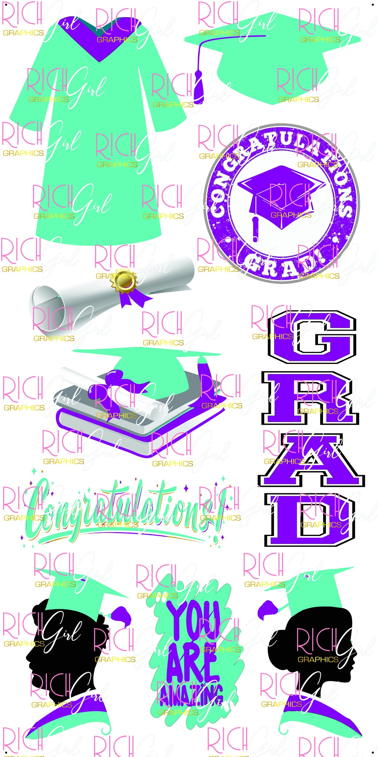 Graduation Flair TEAL Yard Card (Available in Glitter & Plain)