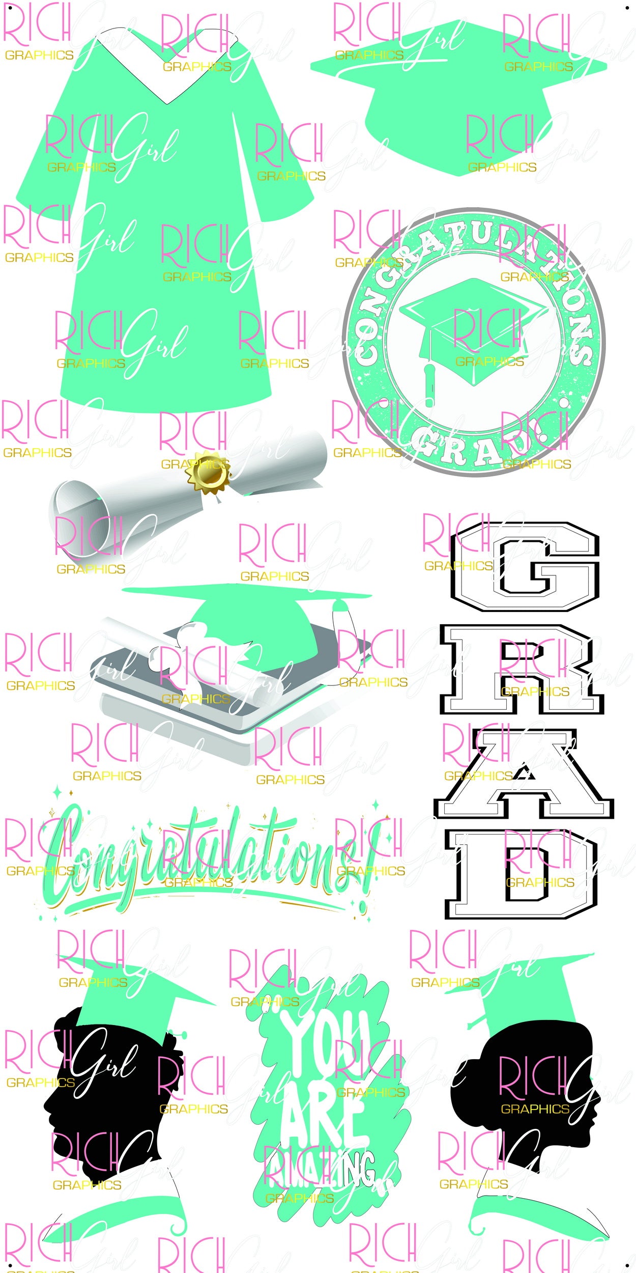 Graduation Flair TEAL Yard Card (Available in Glitter & Plain)
