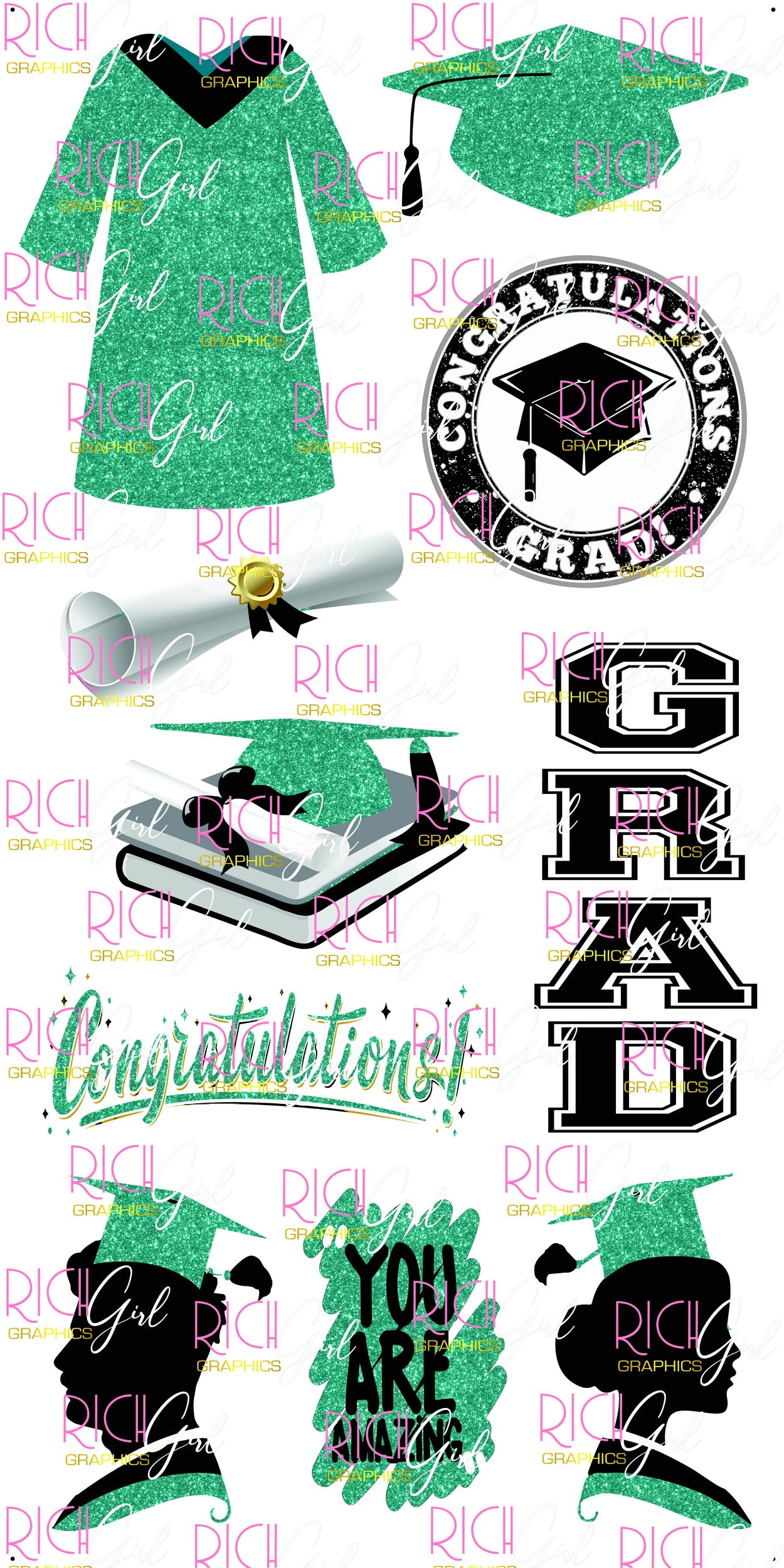 Graduation Flair TEAL Yard Card (Available in Glitter & Plain)